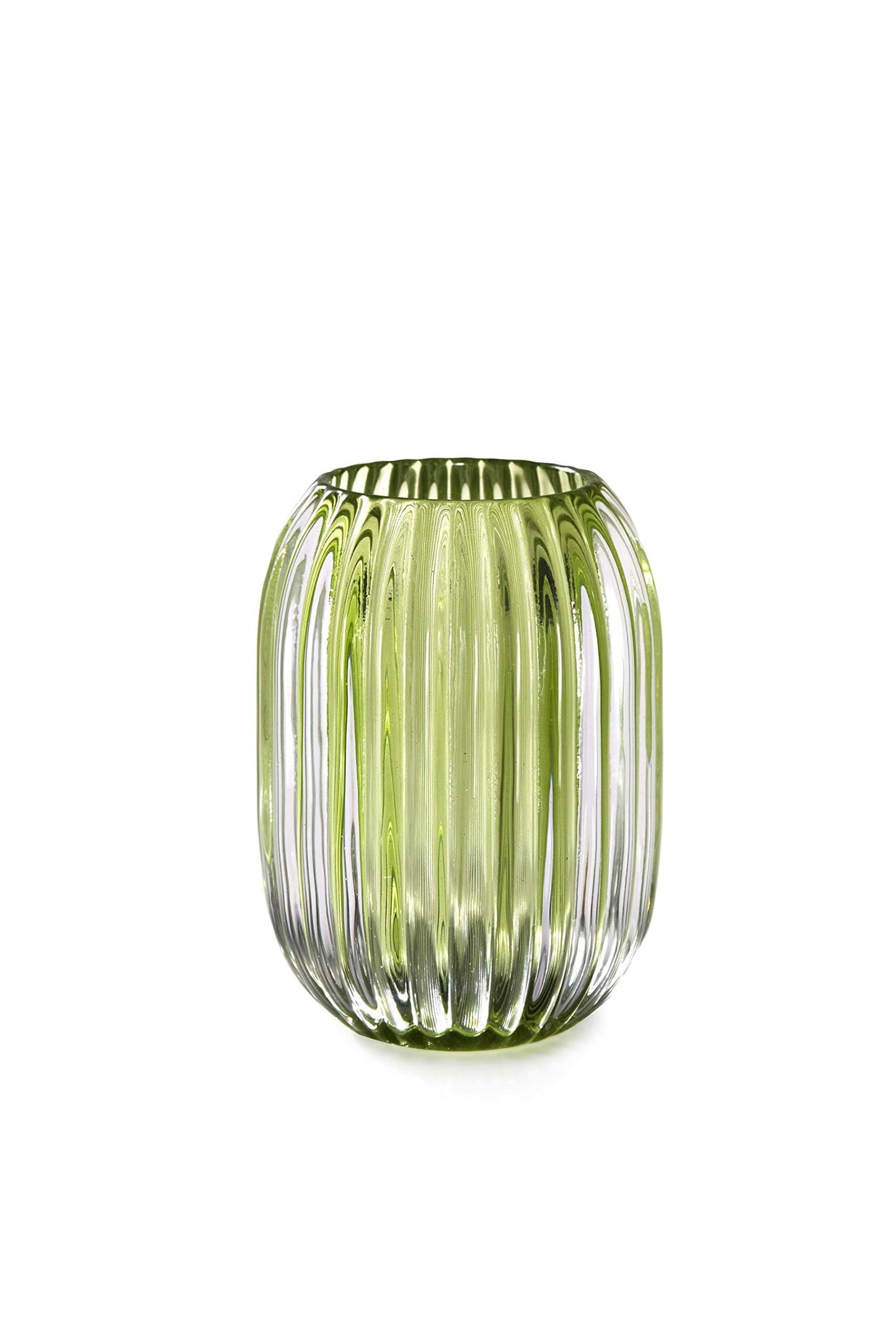 Serene Spaces Living Green Optical Glass Votive Holder, Perfect for Weddings and Home Décor, 5" Tall and 3.5" Diameter, Set of 12