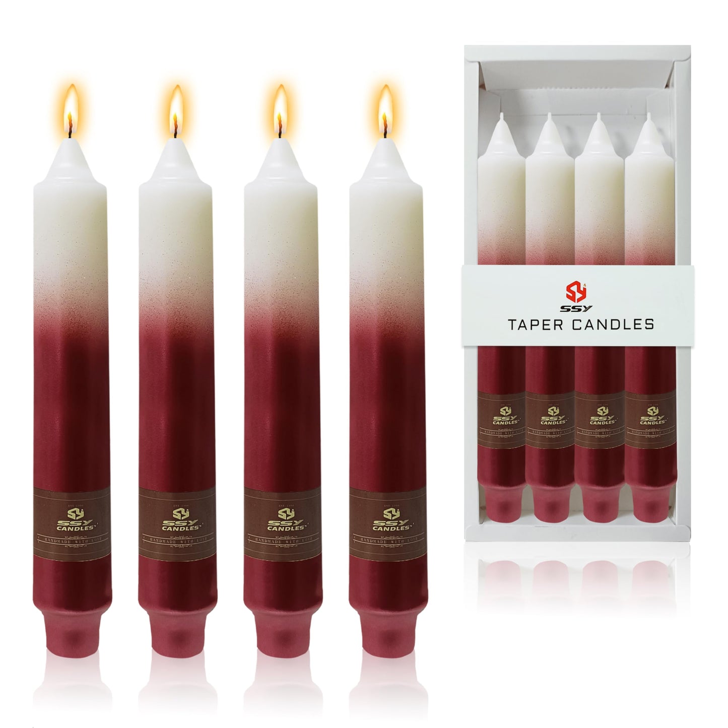 Christmas Metallic Red Candle 9 Inch Tall Smokeless Taper Candles 4 Pack Unscented Dinner Candle for Christmas Dinner