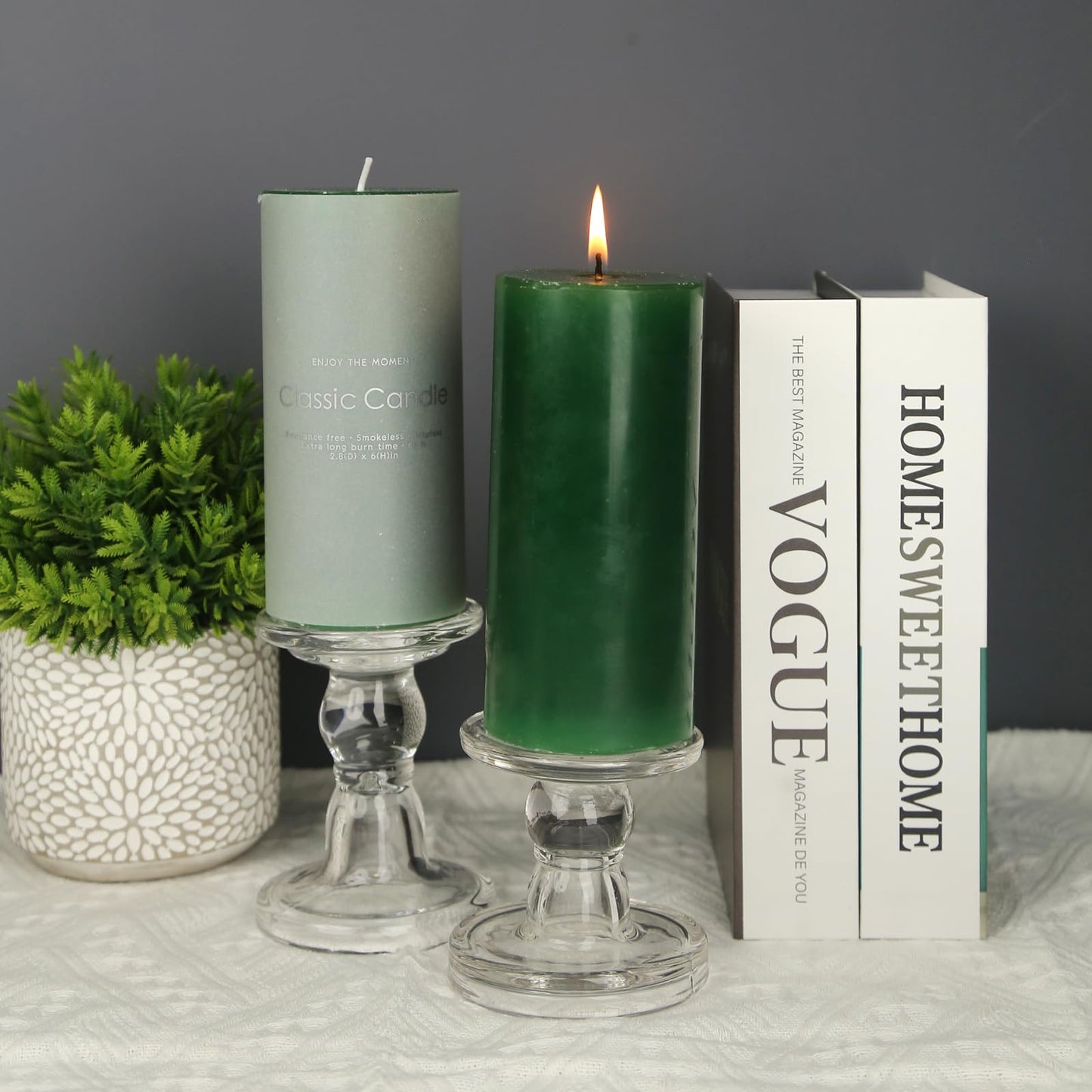 Weimingte Green Pillar Candles, Unscented Wax, 2.8x6 Inch, Smokeless Drip-Free, Set of 3, for Home Dining Room Christmas