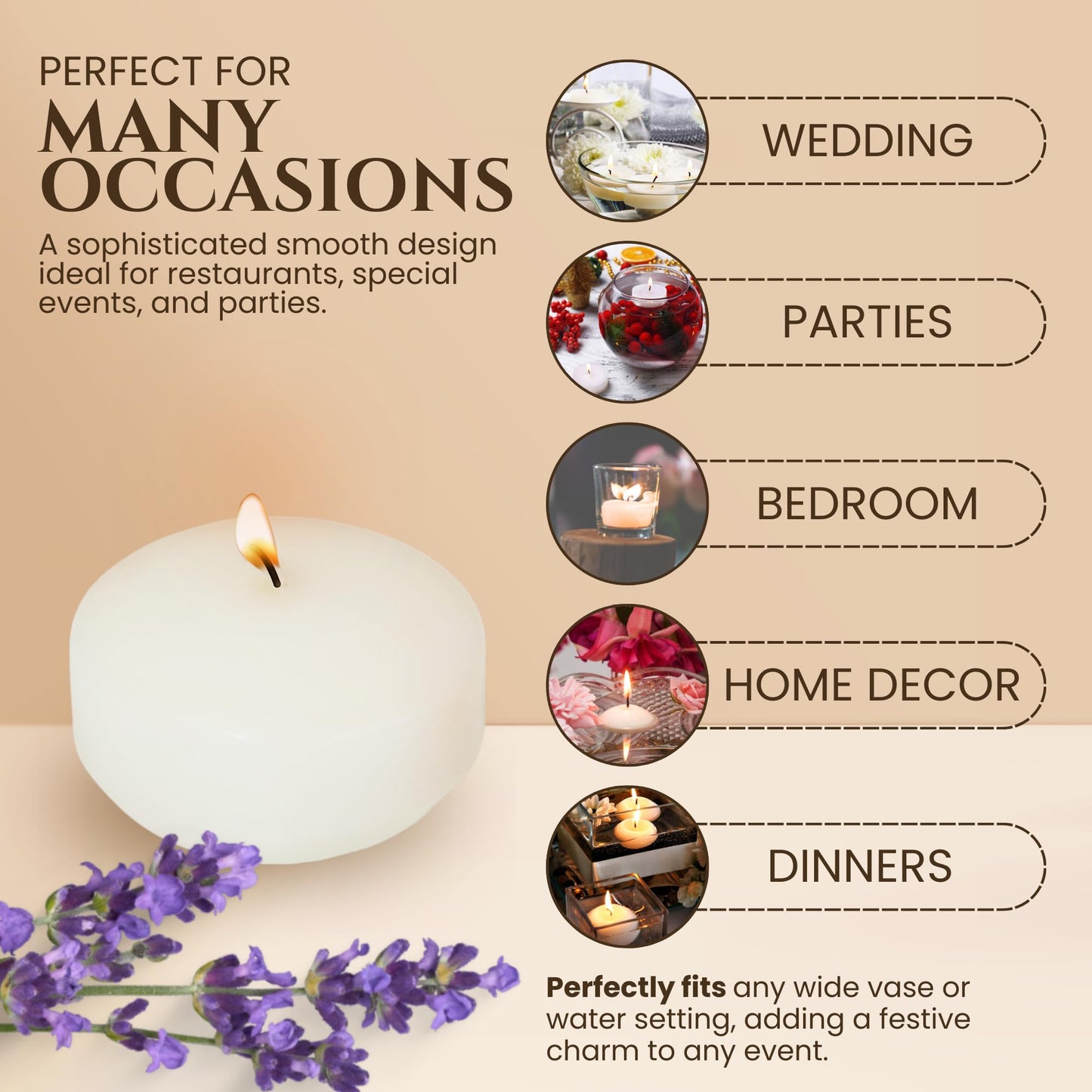 Axiom Floating Candles for Centerpieces - Floating Candle 2 inch Hand-Rolled Paraffin, Cotton Wicks, 4-Hour Clean Burn (Ivory, 12 Count)