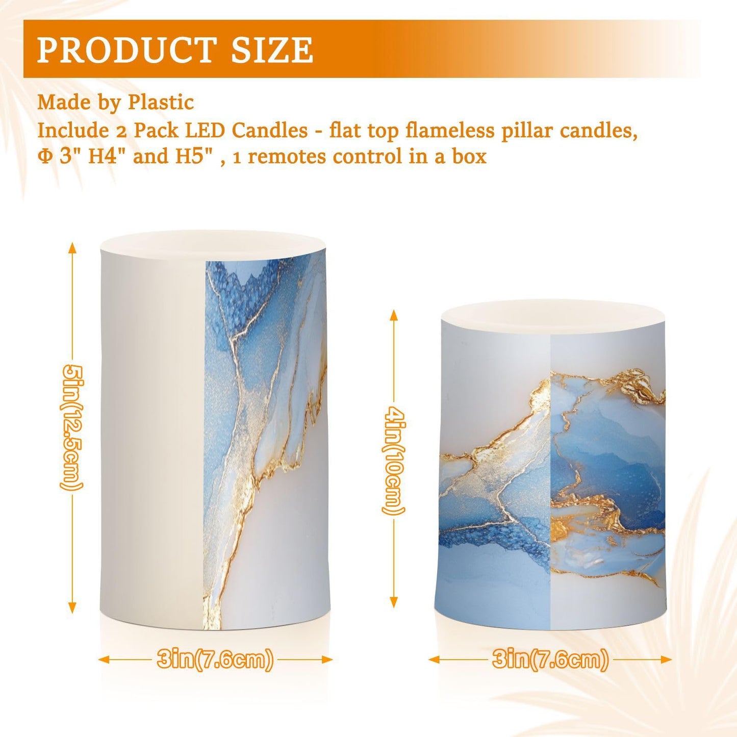 Zathe Flameless Pillar Candle Color Changing Led Flameless Candles for Dining Room Table Marble White White