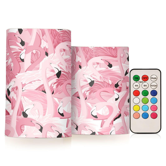 BOESI Pink Flamingos Flameless Candles Color Changing LED Candles with Remote Control Battery Candles for Outdoor and Indoor Home and Room Decoration, 3'' x 4''/5'' Set of 2 Pieces