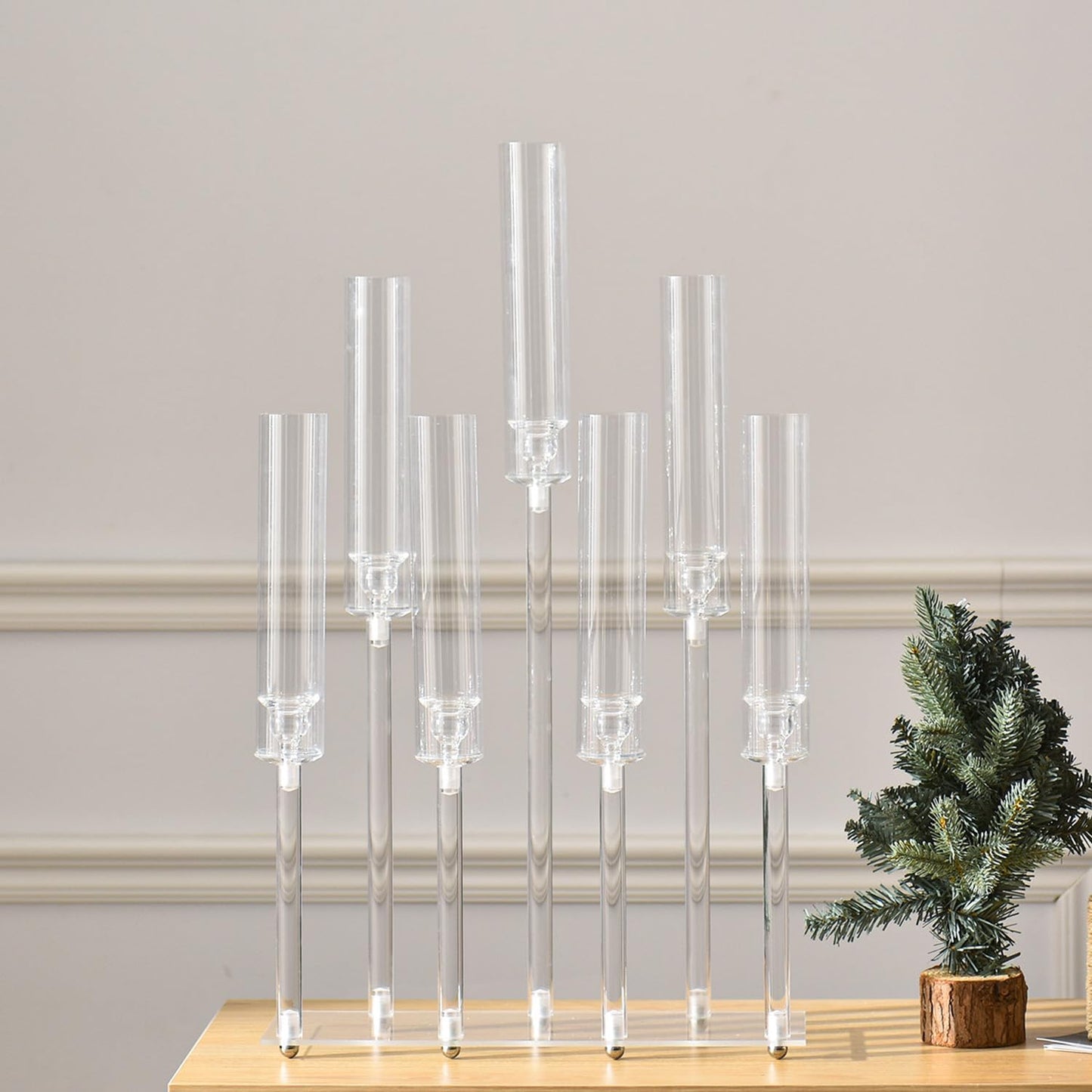 Acrylic Candle Holder Candlestick Holders for Wedding Centerpiece, Candelabra 7 Arms for Wedding Party Birthday Event Decorations, 26.5 Inch Tall