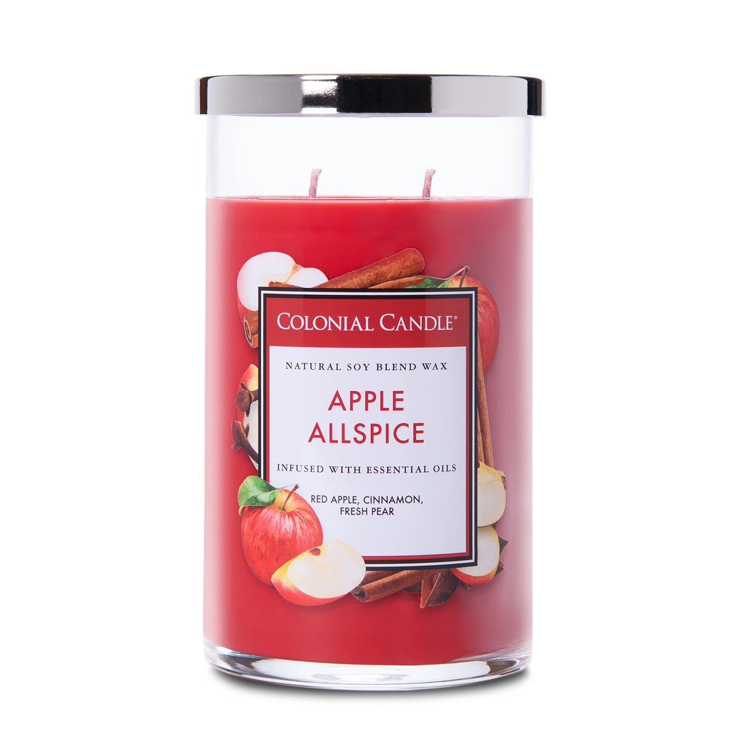 Colonial Candle Apple Allspice Scented Jar Candle, Classic Cylinders Collection, 2 Wick, Red, 19 oz - Up to 120 Hours Burn