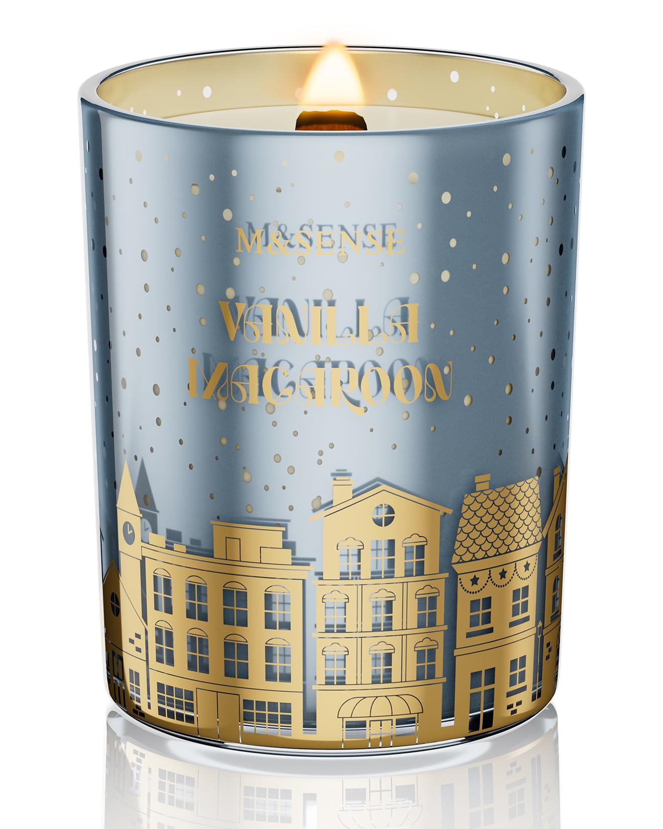 M&SENSE Vanilla Macaroon Wooden Wick Christmas Candle, Large 18oz 100 Hours Long Lasting Burn Time, Natural Soy Wax Non Toxic, Perfect Jar Candle Gifts for Holiday Birthday Celebration