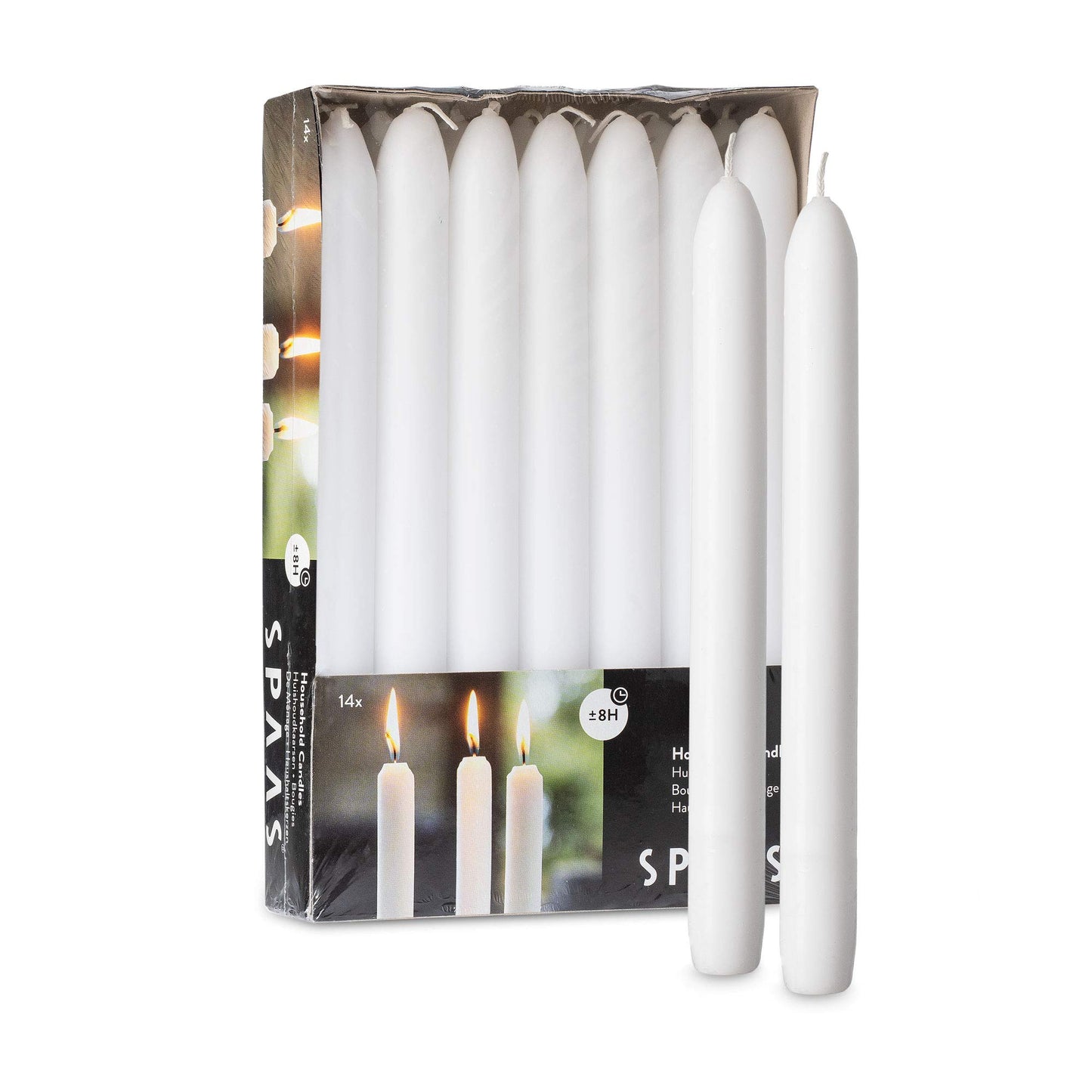 SPAAS Unscented White Candle Sticks - 14 Pack Dripless Tapered 9" Tall Candles - 8 Hour Burning Premium Candlesticks for Home Decoration, Wedding, Holiday and Parties