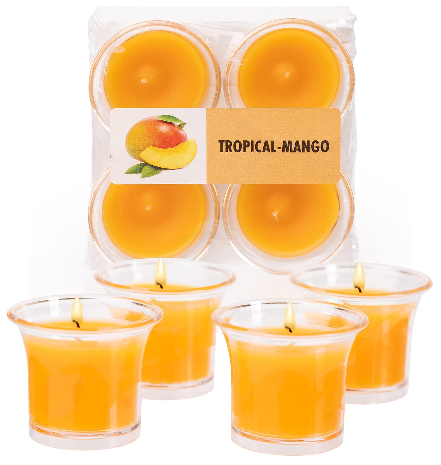 Hyoola Clear Cup Scented Votive Candles - Tropical Mango - 12 Hour Burn Time - 4 Pack - European Made