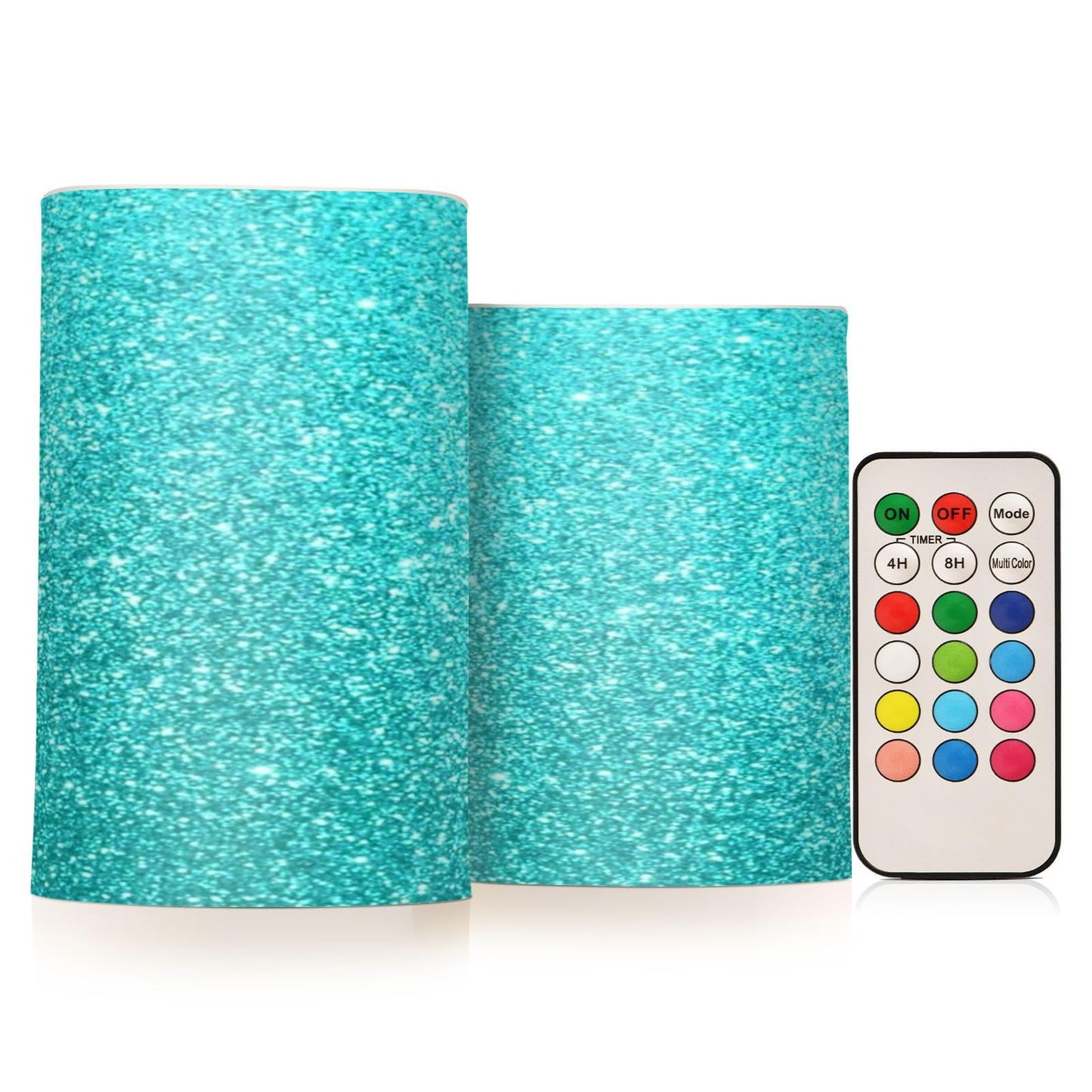 Flameless Candles Battery Operated Teal Turquoise Glitter Flickering Led Pillar Candles With Remote Control Blue Texture Print Colour Changing Warm Light Candles For Wedding Halloween Christmas