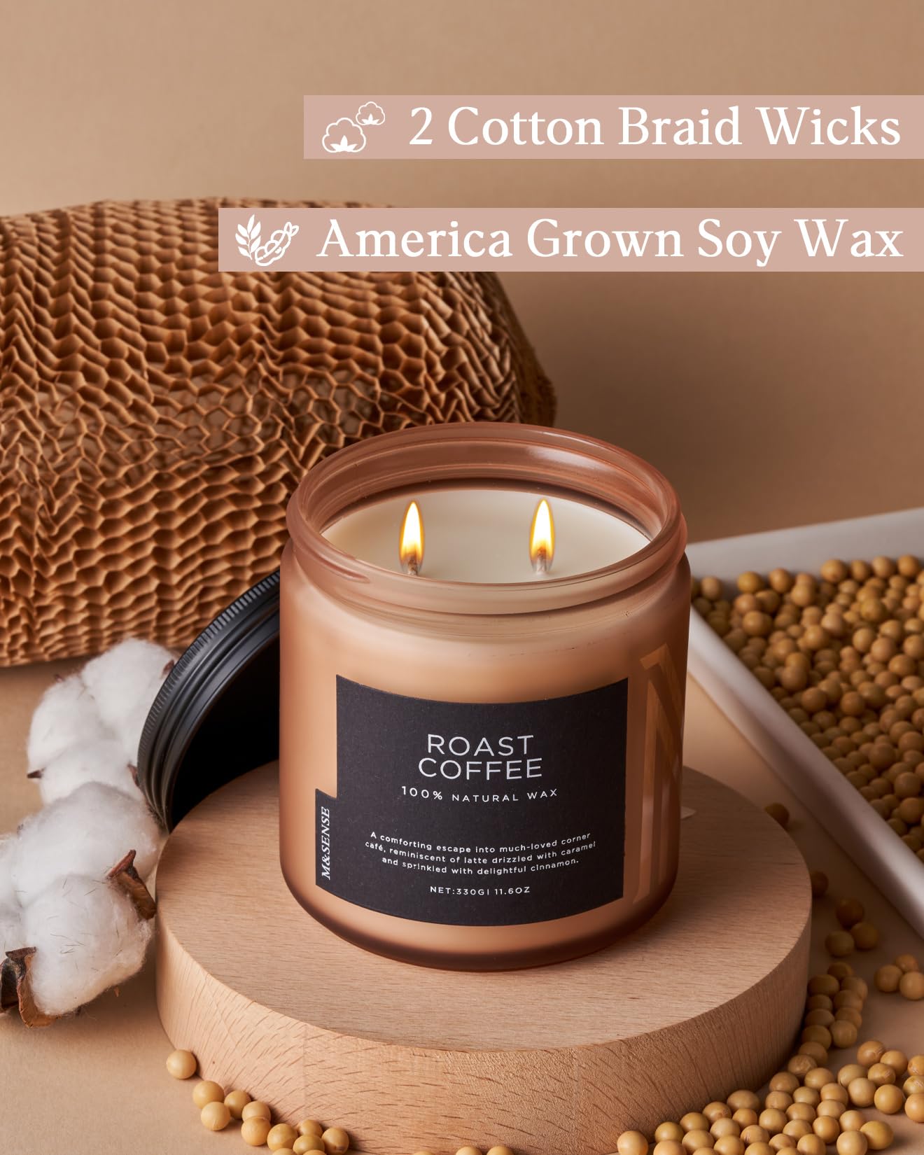 M&SENSE Coffee Home Scented Candles, 11.6oz Natural Soy Wax, 70-Hour Long Lasting, Organic Candles Non Toxic, Warm Scent for Coffee Lovers, Aromatherapy Home Fragrance for Bathroom Office