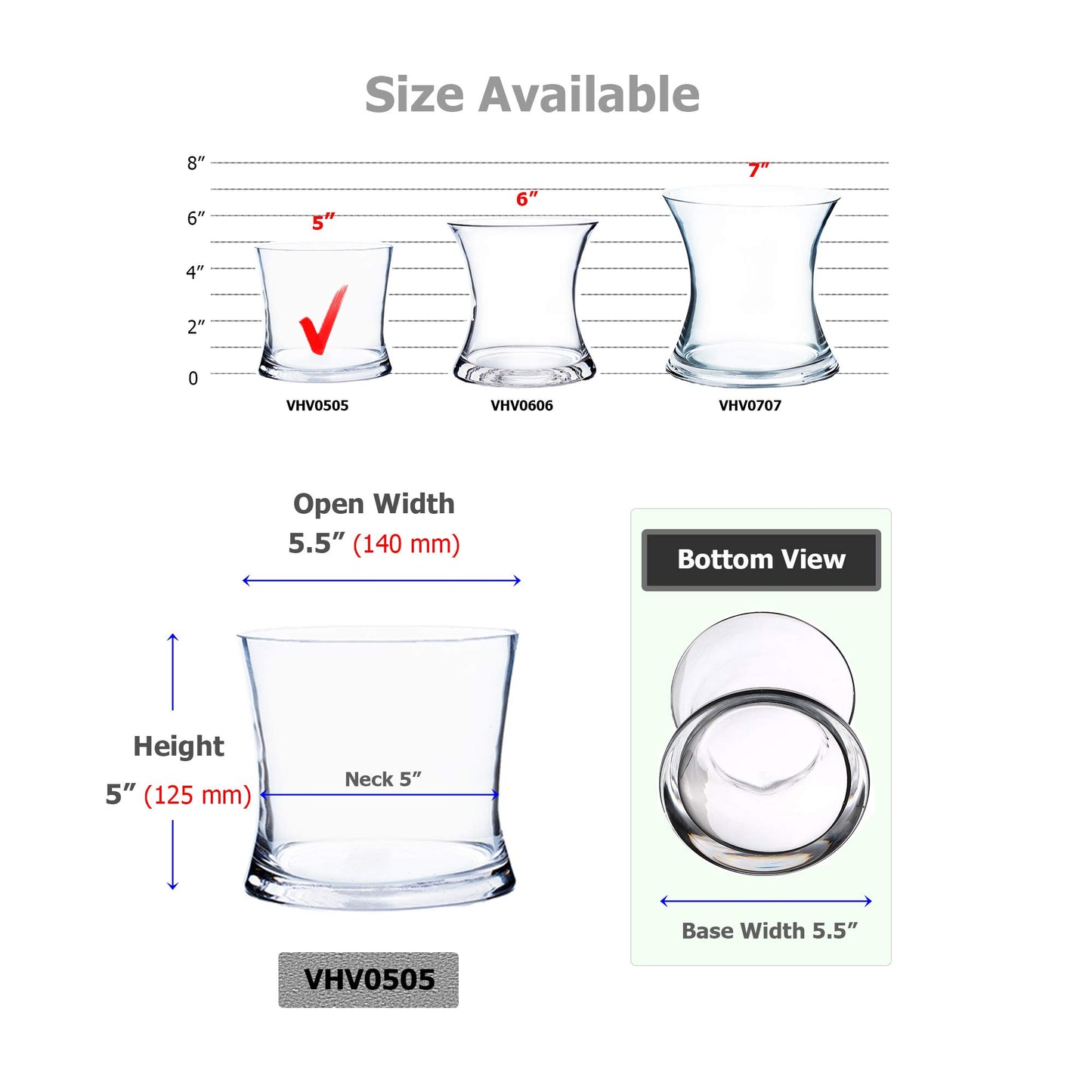 WGV Unique Bouquet Vase Bulk, 5.5" W, 8" H, Clear Short Hurricane Glass Candle Holder, Floral Planter Terrarium, Home Wedding Event Decor, 12 Pieces (VHV0808)