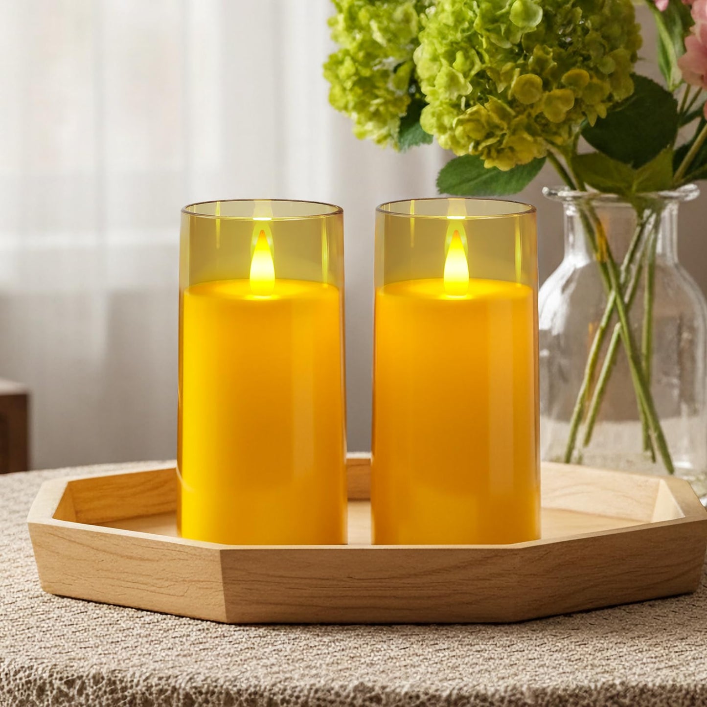 Homemory Realistic Flickering Flameless Candles, Battery Operated Candles, LED Fake Electric Candle with Remote Control and Timer for Home, Christmas Decoration, Gold, Set of 2 (H 6" 6")