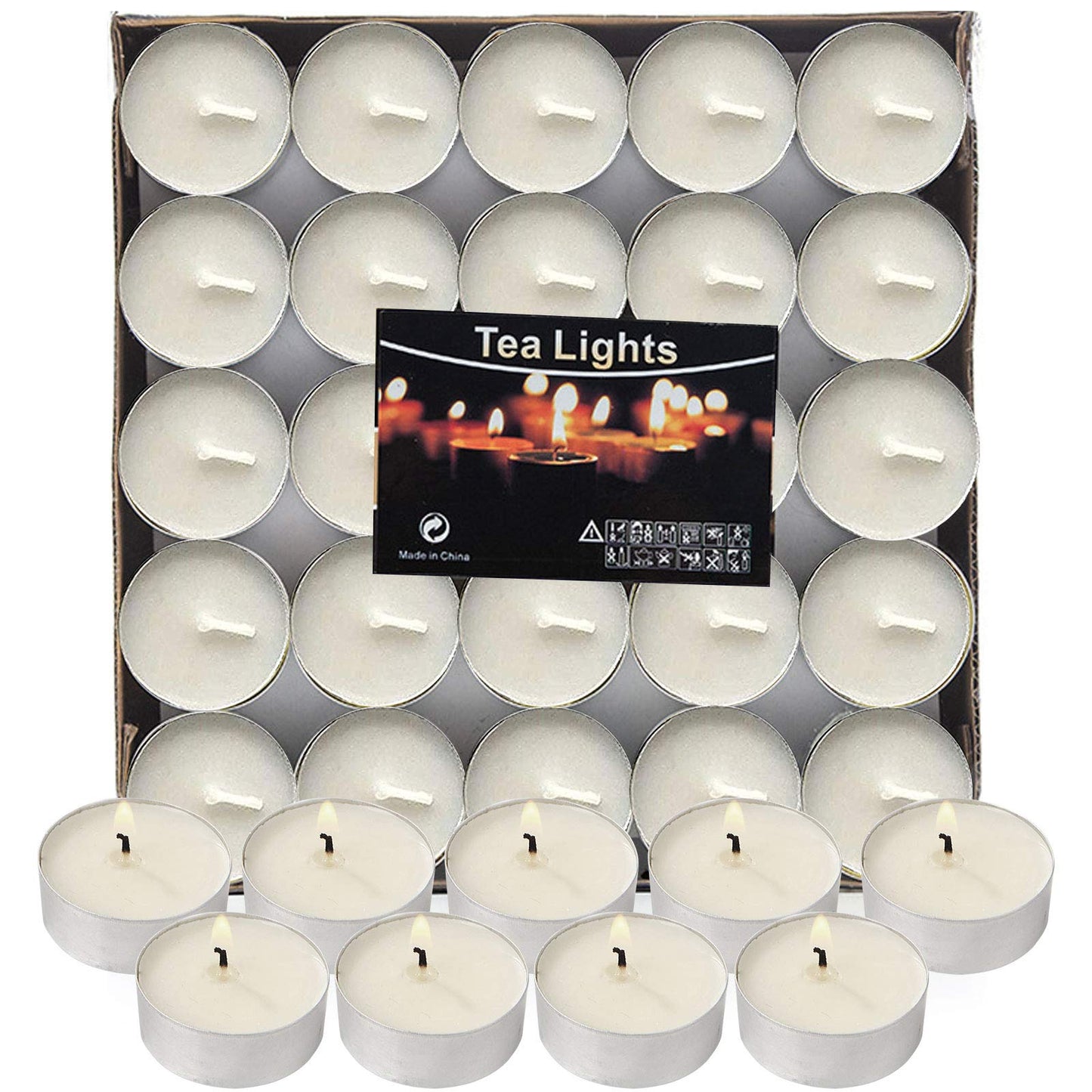 Visen 50Pack Tealight Candles, White, Unscented, Smokeless, Dripless & 6Hours Burn Time Long Burning Paraffin Tea Lights Candles for Home, Romantic Decor, Pool, Shabbat, Weddings & Emergencies