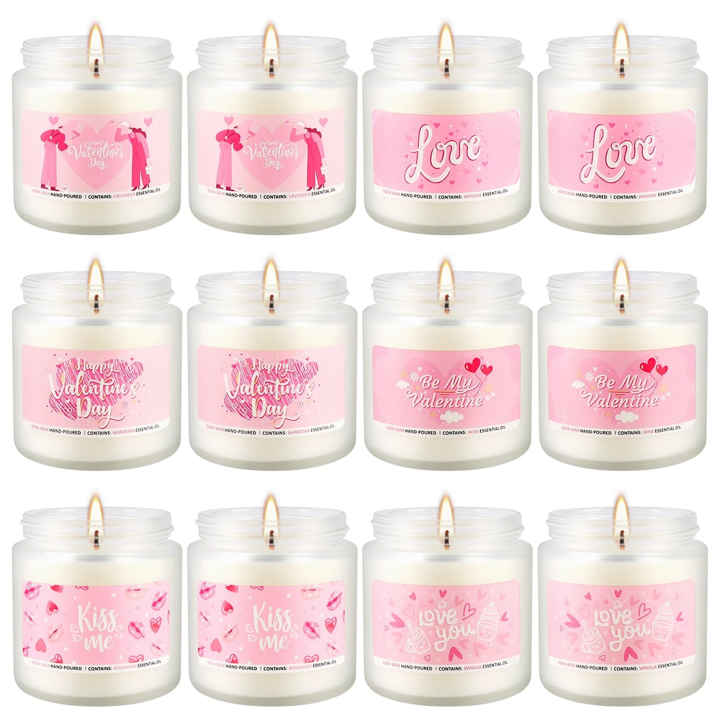 Set of 12 Valentines Scented Candles -3.5oz Romantic Candle Gifts,Wife, Girlfriend,Wedding Day,Anniversary, Long Lasting Soy Candles