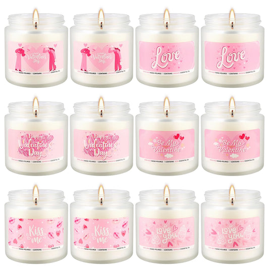Set of 12 Valentines Scented Candles -3.5oz Romantic Candle Gifts,Wife, Girlfriend,Wedding Day,Anniversary, Long Lasting Soy Candles