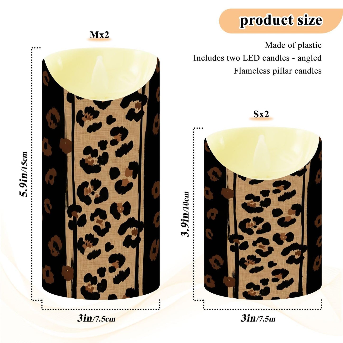 Gravopti Leopard 2 Pack Flameless LED Pillar Candles with Remote & Timer, Battery Operated, Flickering Wax Candle for Wedding, Romantic Home & Party Decor