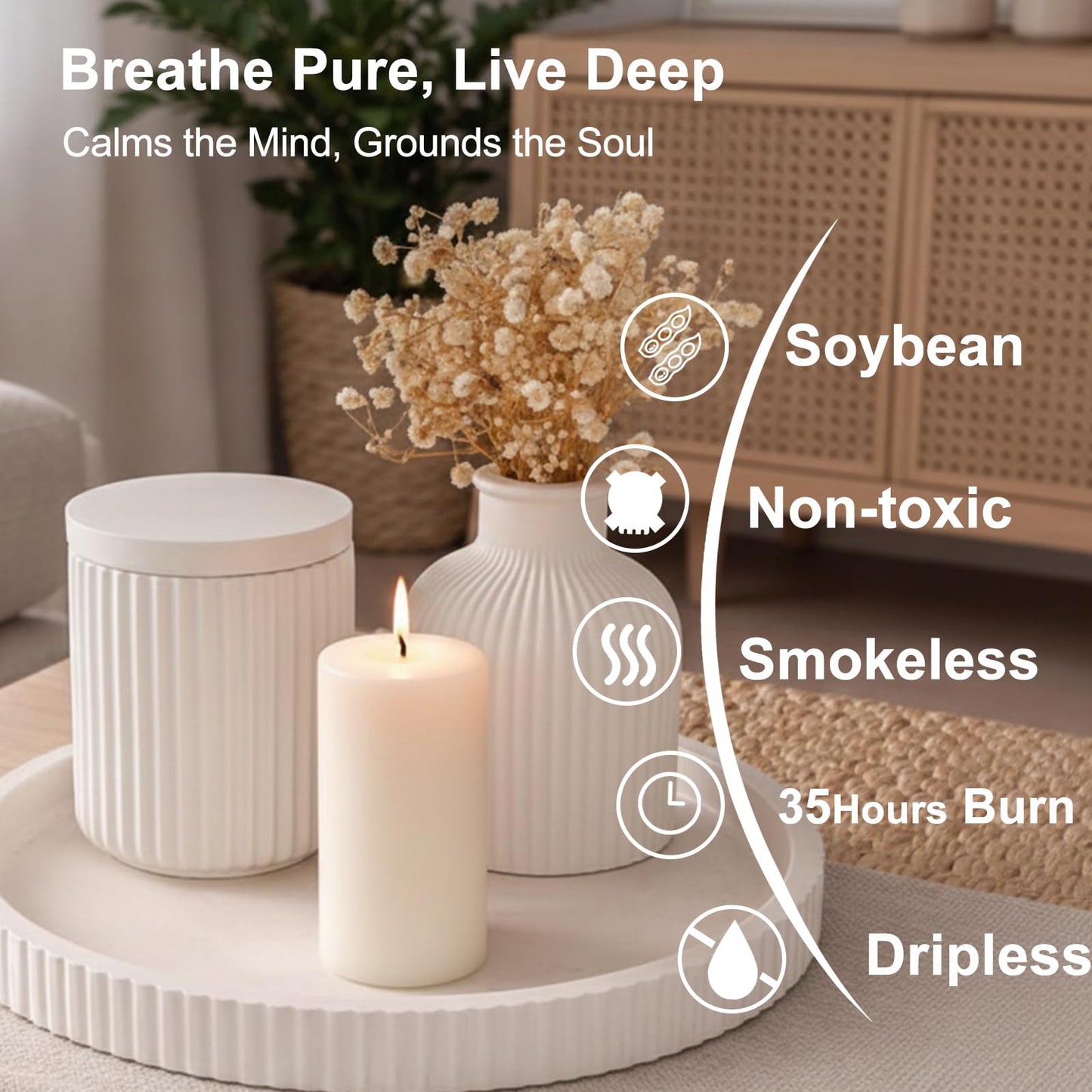 Uniteland Patchouli Frankincense Scented Pillar Candles, Handmade Soy Pillar Candles for Home, 105 Hours Aromatherapy Candle Clean Burning for Bathroom Living Room