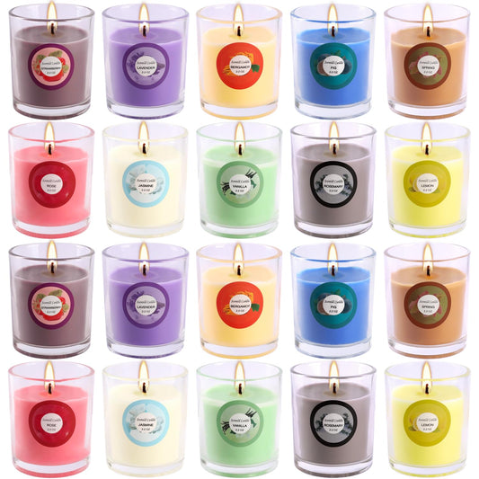WREXCS Scented Candles with 10 Fragrances Gift Set for Home and Women，2.2oz Aromatherapy Soy Wax Glass Jar Candle，20 Pack