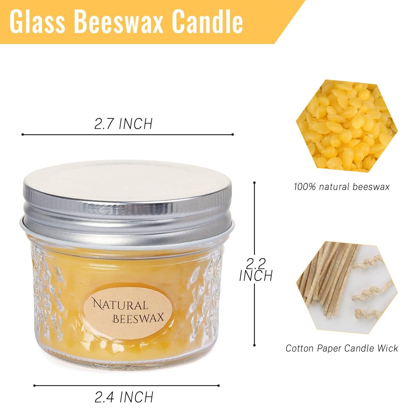 DEYBBY 3 Pack Beeswax Jar Candles Set - Beeswax Candles Gift,18 Hrs Burn - Handpour Bees Wax Candle for Dinner Home Party Spa
