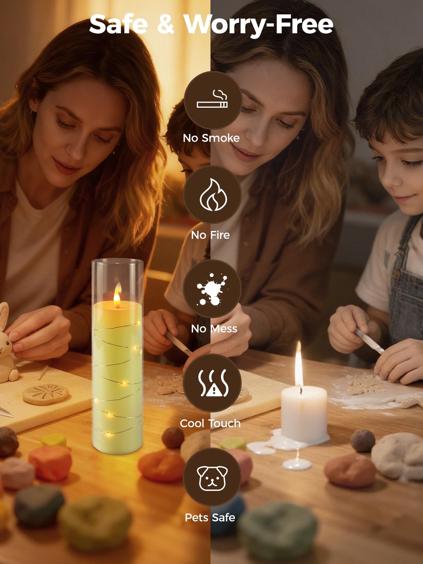 uuffoo 5 Pcs Flameless LED Candles with Timer Remote Flickering Flameless Candles with Embedded Star String, 3D Wick Acrylic Battery Operated LED Pillar Candles for Wedding Party Home Decor