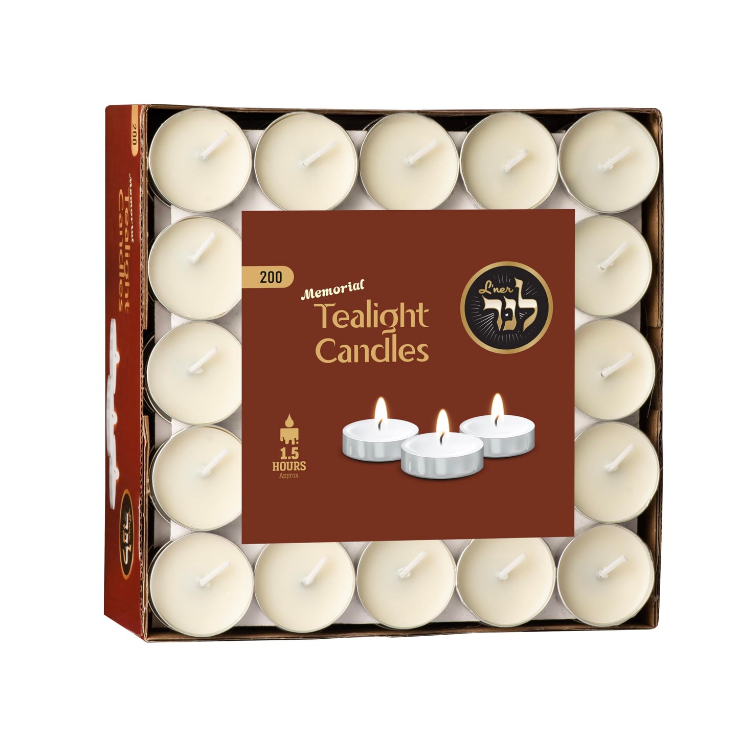 L’ner 1.5 Hour MINI Tealight Candles, 200 Pack – Smokeless & Dripless Unscented Tea Lights, Plant-Based Wax, Lead-Free Cotton Wick – Premium Quality Tea Lights for Shabbat, Memorial, Home, Weddings