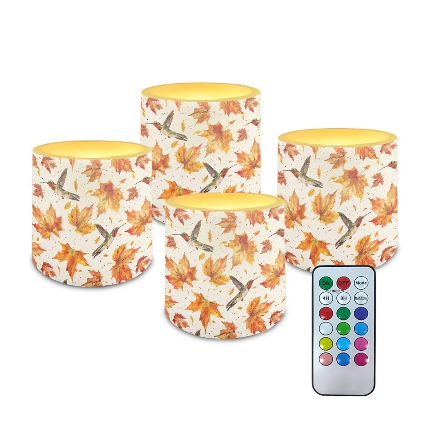 Cozeyat Fall Leaf Kitchen Counter LED Candles Set of 4 Battery Powered Flameless with Remote Timer Dancing Flame Waterproof for Home Patio Table Use