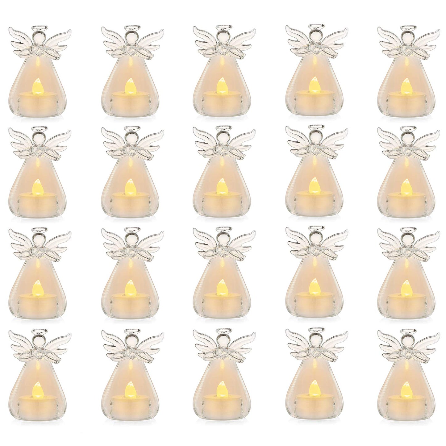 Pack of 20 Hanging Glass Candle Holders Angel Candleholders with Led Tealight Candle Inside Votive Decoration for Wedding Party Restaurant Hotel Garden Decoration,(18+2 Pcs)