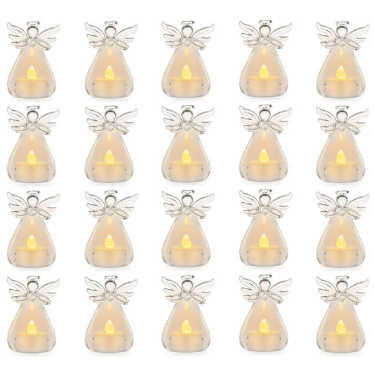 Pack of 20 Hanging Glass Candle Holders Angel Candleholders with Led Tealight Candle Inside Votive Decoration for Wedding Party Restaurant Hotel Garden Decoration,(18+2 Pcs)