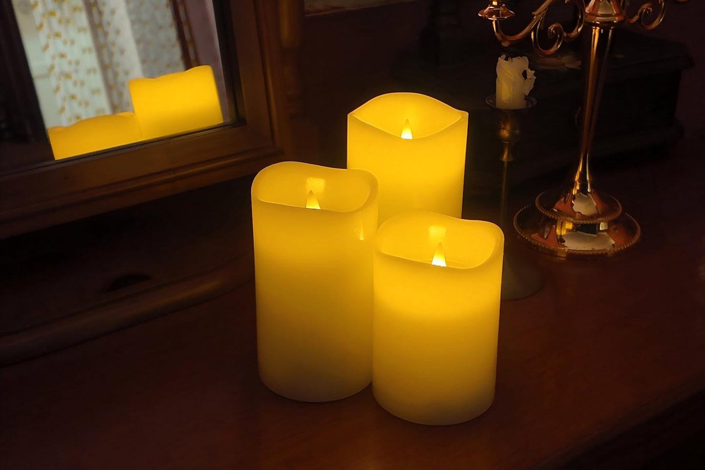 CozierGlow Flameless Pillar Candles Flickering with Remote Timer, Battery Operated LED Candles Up to 400 Hours, 3D Moving Flame Real Wax Candles. (Ivory with Invaginated top)