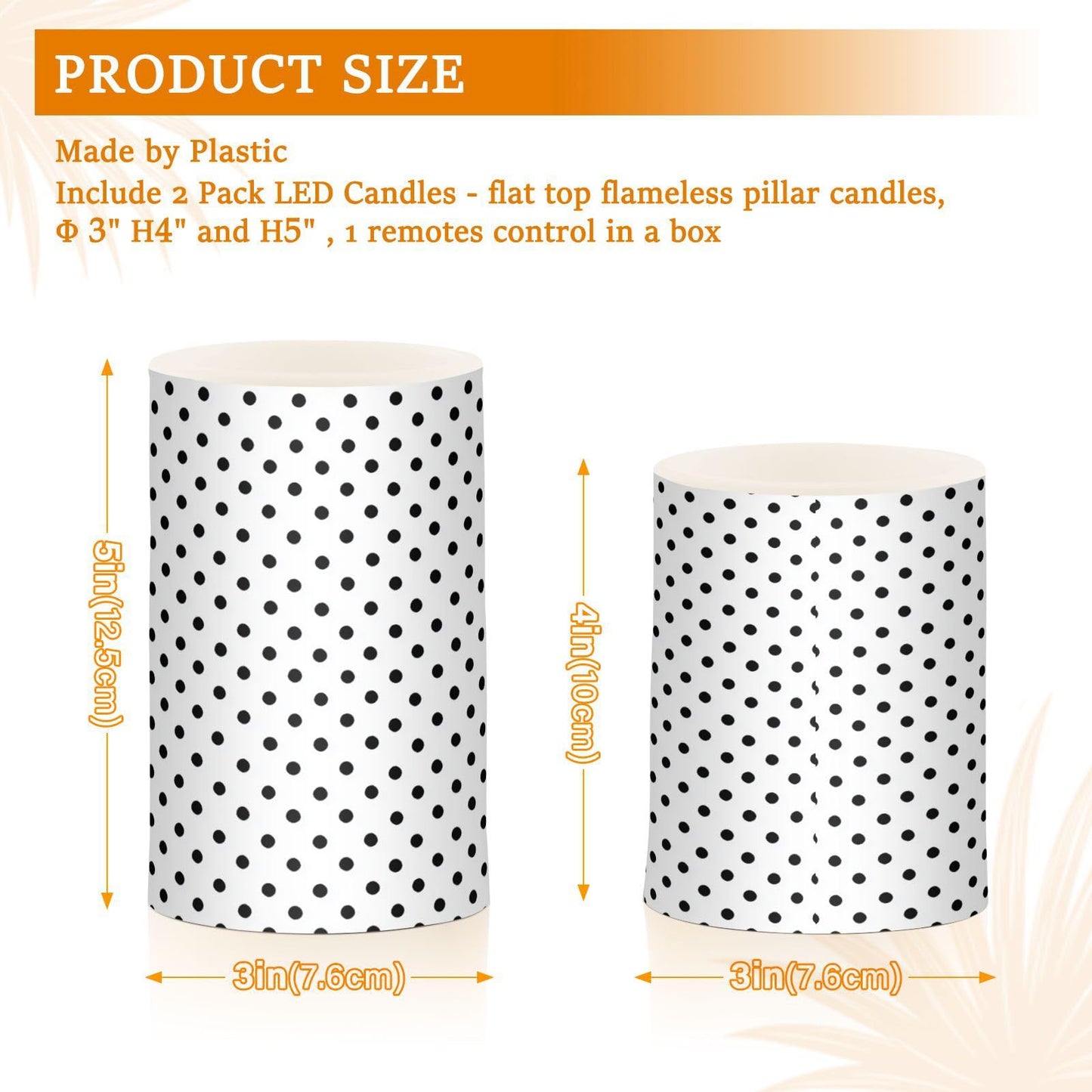Gravopti Black White Polka Dot Flameless LED Pillar Candles Set, Battery Operated with Remote Timer, 3" x 5" & 3" x 4" Indoor Outdoor Decor (2 Pack)