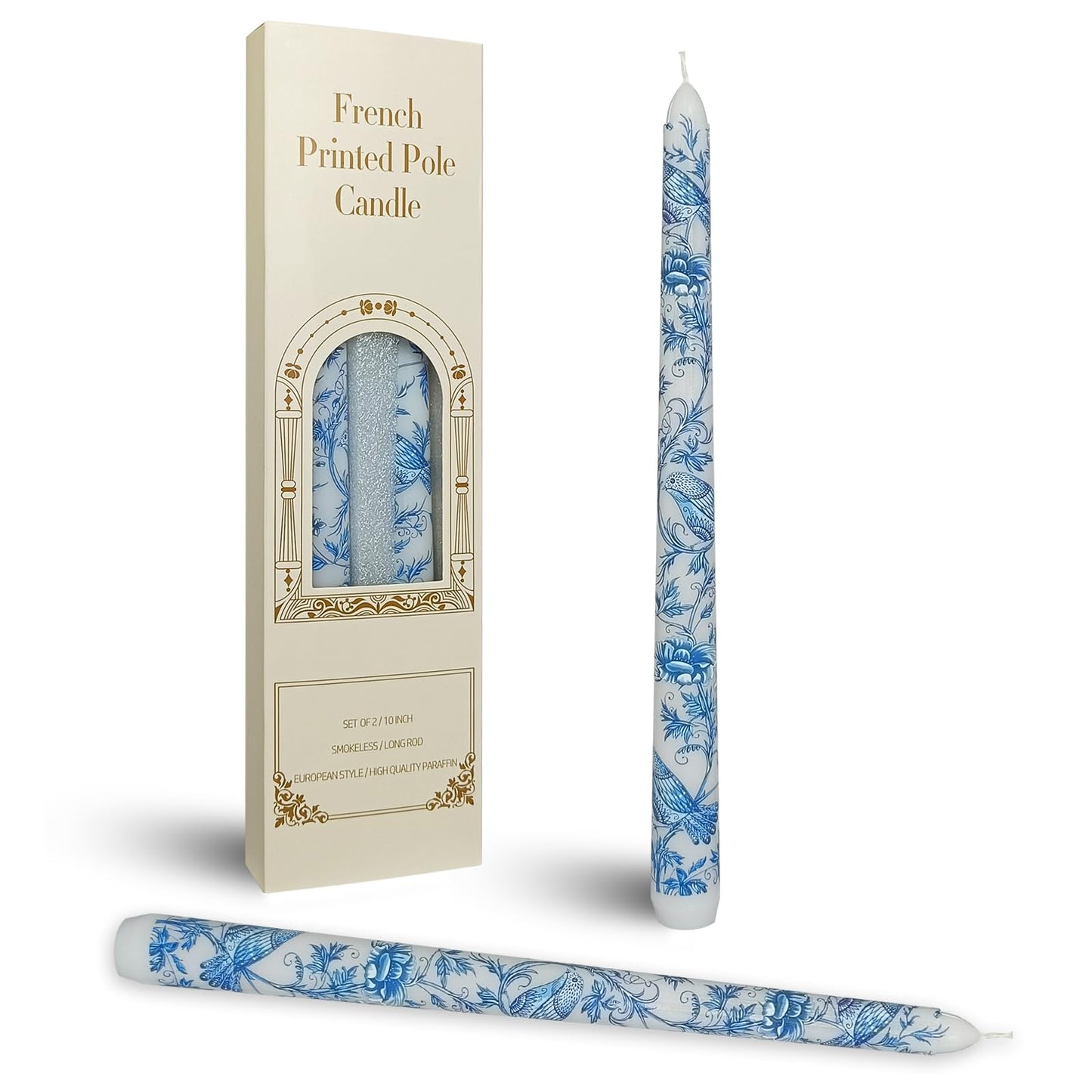 Romantic Floral & Bird Taper Candles - 10 Inch Handmade Drip Candles, Set of 2 for Wedding Centerpieces & Home Decor