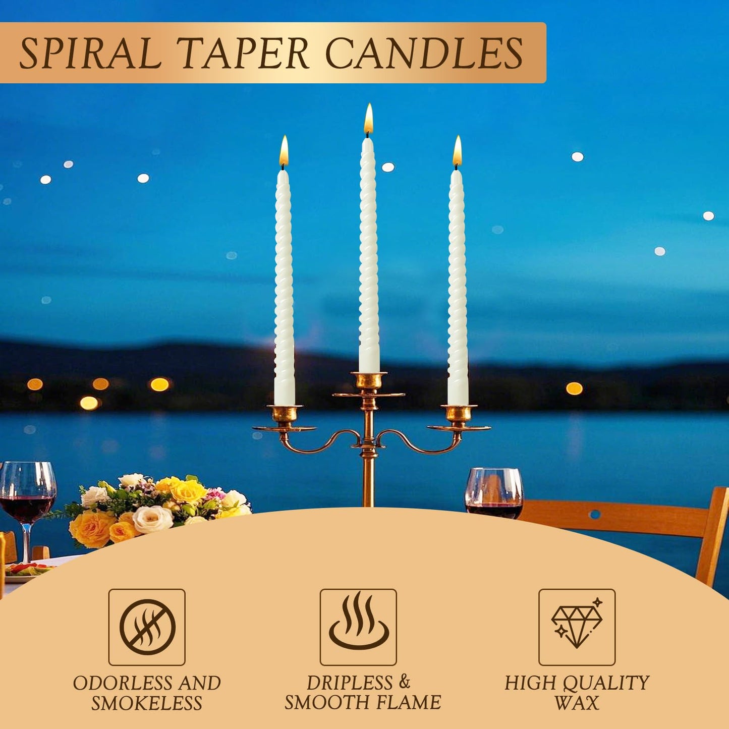 Jeffbaubl 16 PCS Spiral Taper Candles,10 Inch Dripless Twisted Candles,White Spiral Candle Twisted Candlesticks,Long Unscented Candle Sticks for Dinner Wedding Party Home Decoration