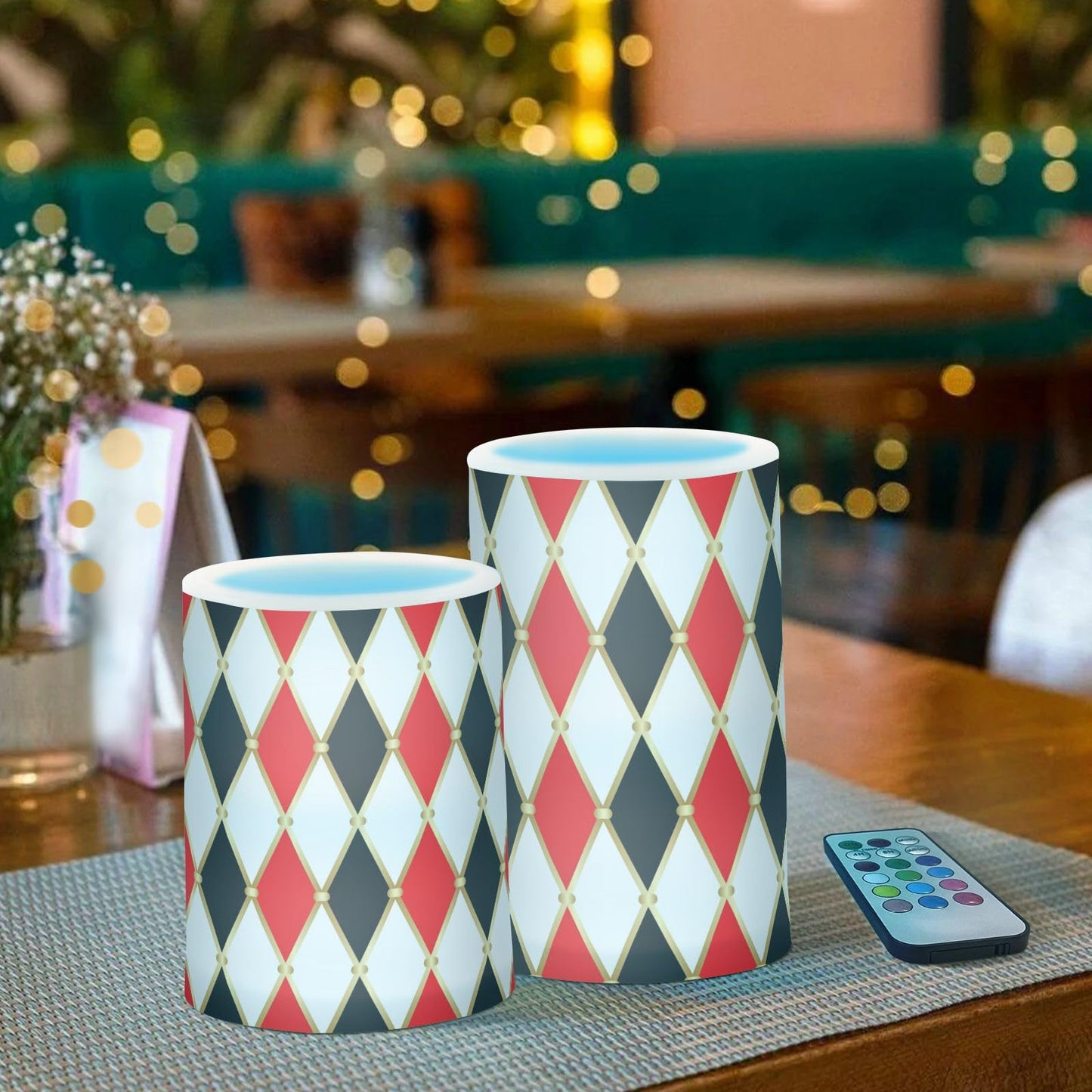 Flameless Candles Battery Operated Red Gold White Harlequin Flickering Led Pillar Candles With Remote Control Vintage Buffalo Check Plaid Colour Changing Warm Light Candles For Wedding Halloween Chri