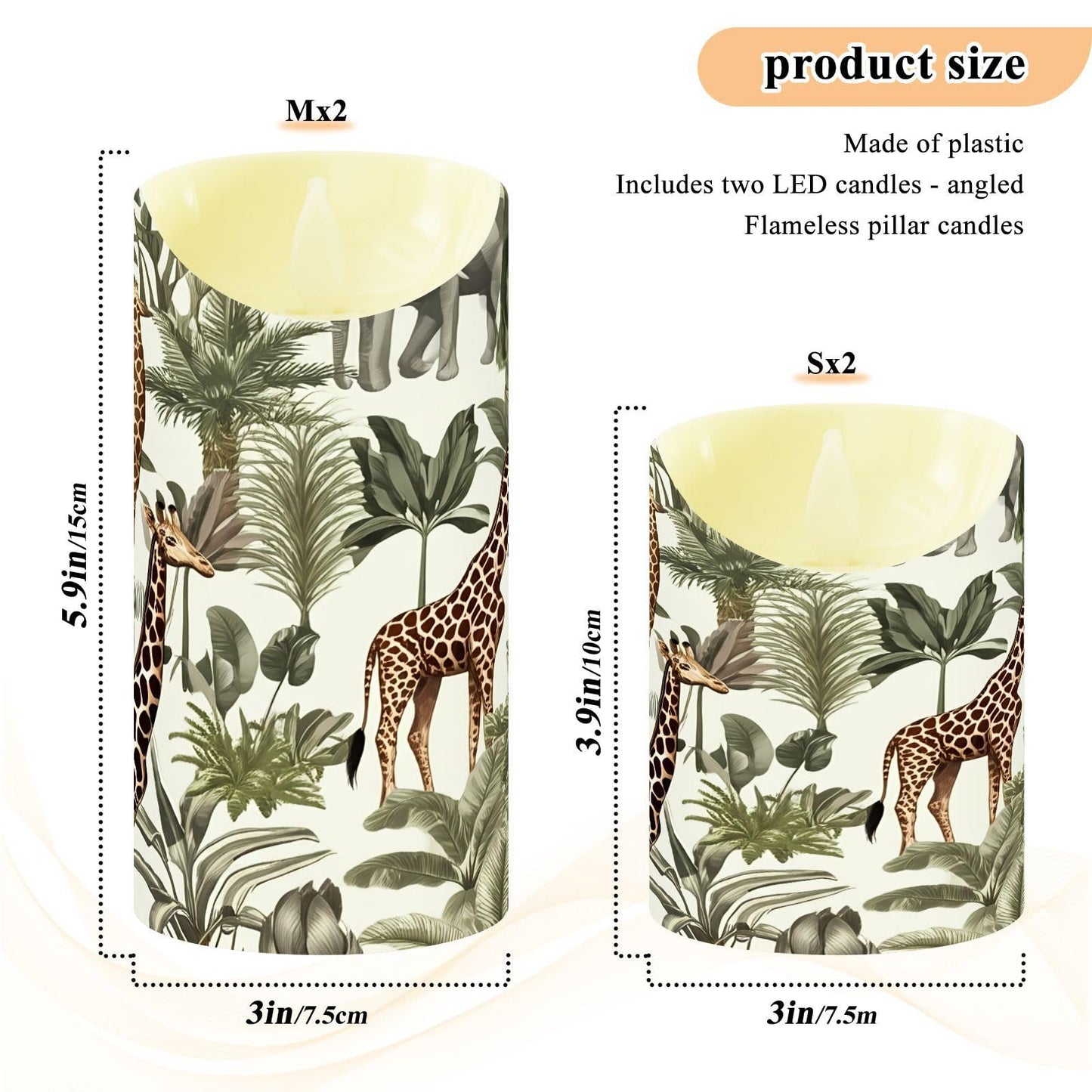YETTASBIN Jungle Animals Flameless Candles with Remote Timer Set of 2, Waterproof Adjustable Long Lasting Battery Operated LED Pillar Candles for Party Holiday Home Decor, Medium-5.9 x 3 Inch