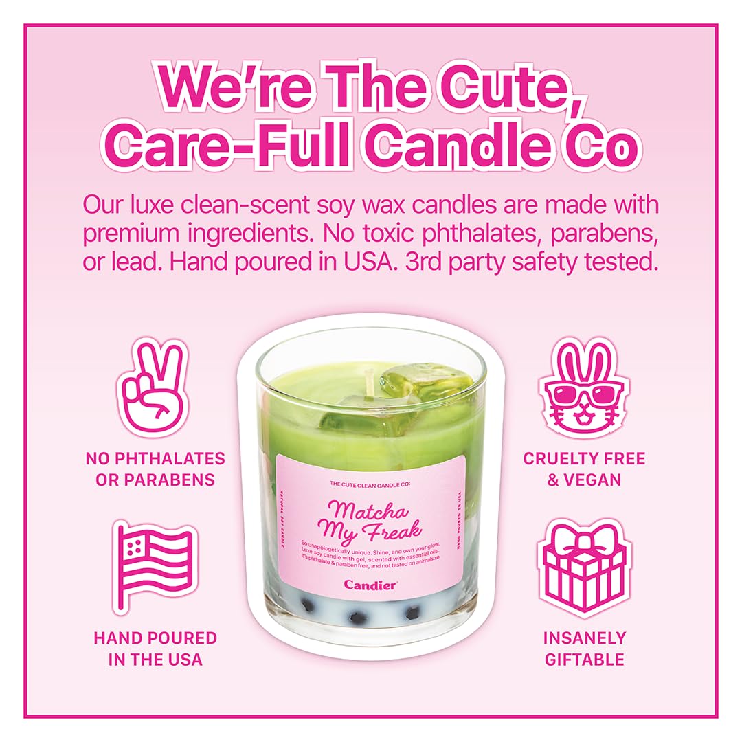 Candier® Luxe Clean-Scent Soy Wax & Gel Candle Hand-Poured Ombre Boba Tea Non-Toxic, Long-Lasting, Aesthetic for Gifts – Vanilla Matcha Latte Scented, USA-Made