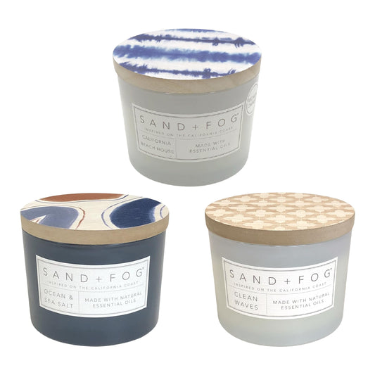 Sand + Fog Beach Day Bundle - Set of Three Luxury Candles - California Beach House, Clean Waves, Ocean & Sea Salt - 12 oz