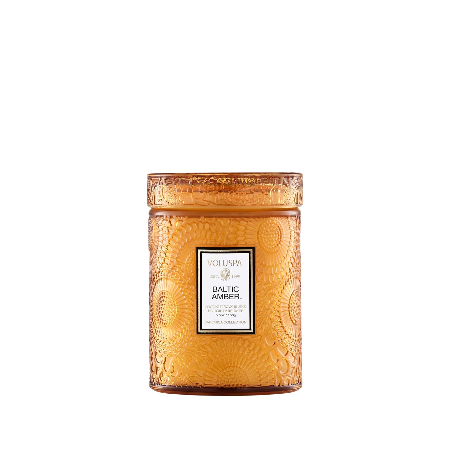 Voluspa Baltic Amber, Small Candle Jar, 5.5 oz, 50 Hour Burn Time, Coconut Wax for Clean Burning, Handcrafted in the USA