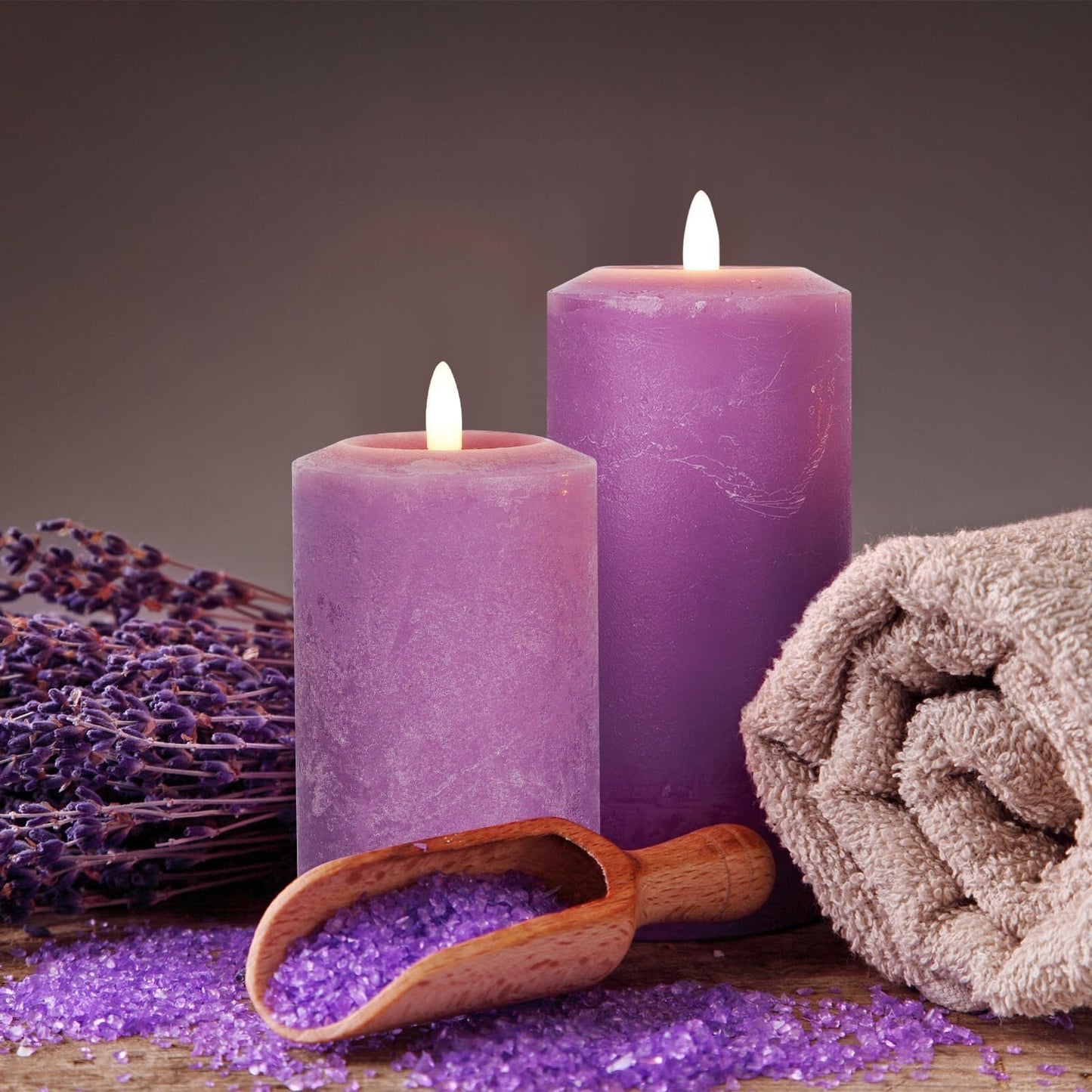 ANGELLOONG Purple LED Candle with Timer, Real Wax Flameless Pillar Candles with Remote, Set of 3 Flickering Electric Battery Operated Candles for Home Decor Halloween Christmas Decoration