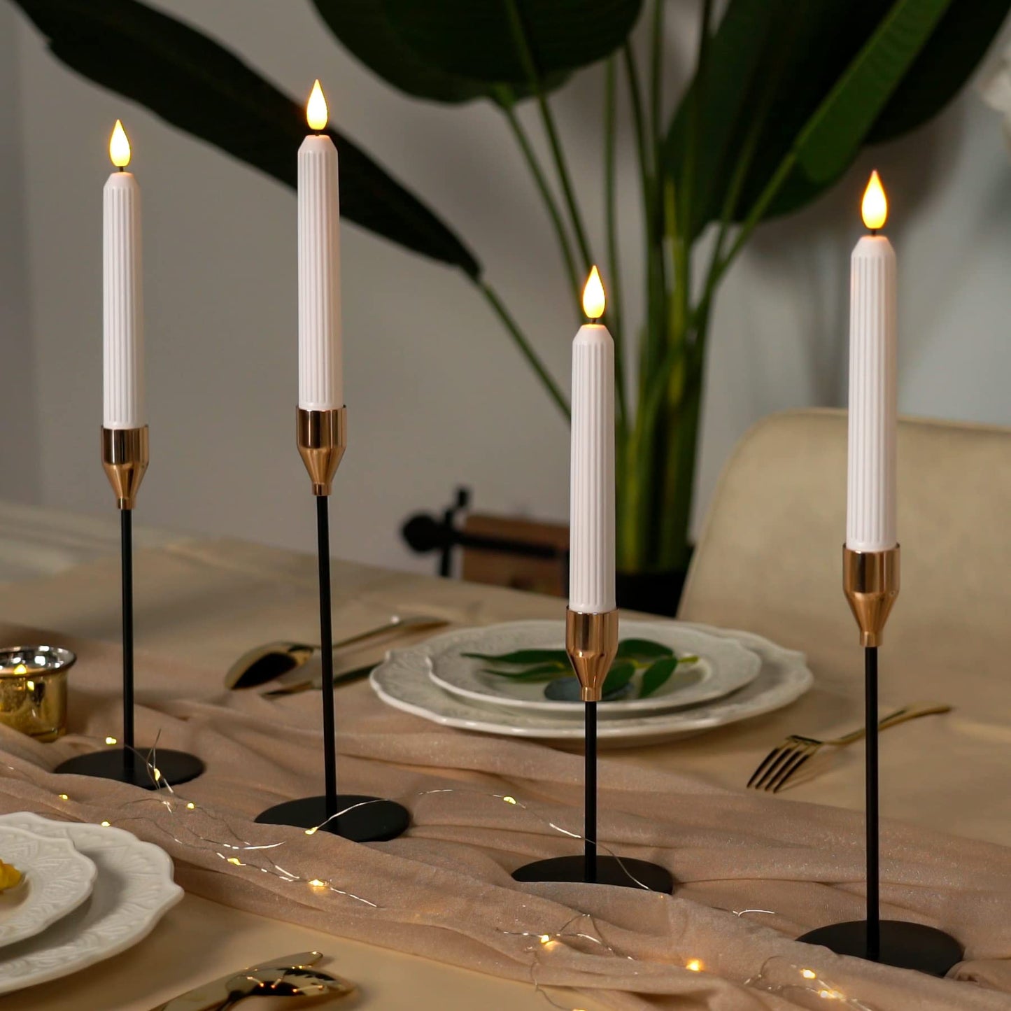 5plots White Flameless Taper Candles with Remote, Timer, Roman Column Led Taper Candles Battery Operated, Led Candlesticks with 3D Flame, Floating Flickering Candles for Halloween Christmas Decor