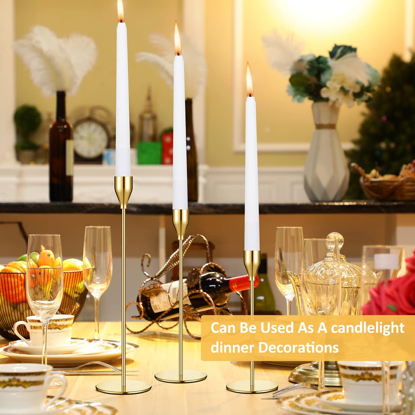 Set of 18 Tall Candlestick Holders Thin Metal Taper Candle Holders for Table Centerpiece Modern Decorative Pillar Candle Sticks Stand for Home Wedding Christmas Decoration(Gold)