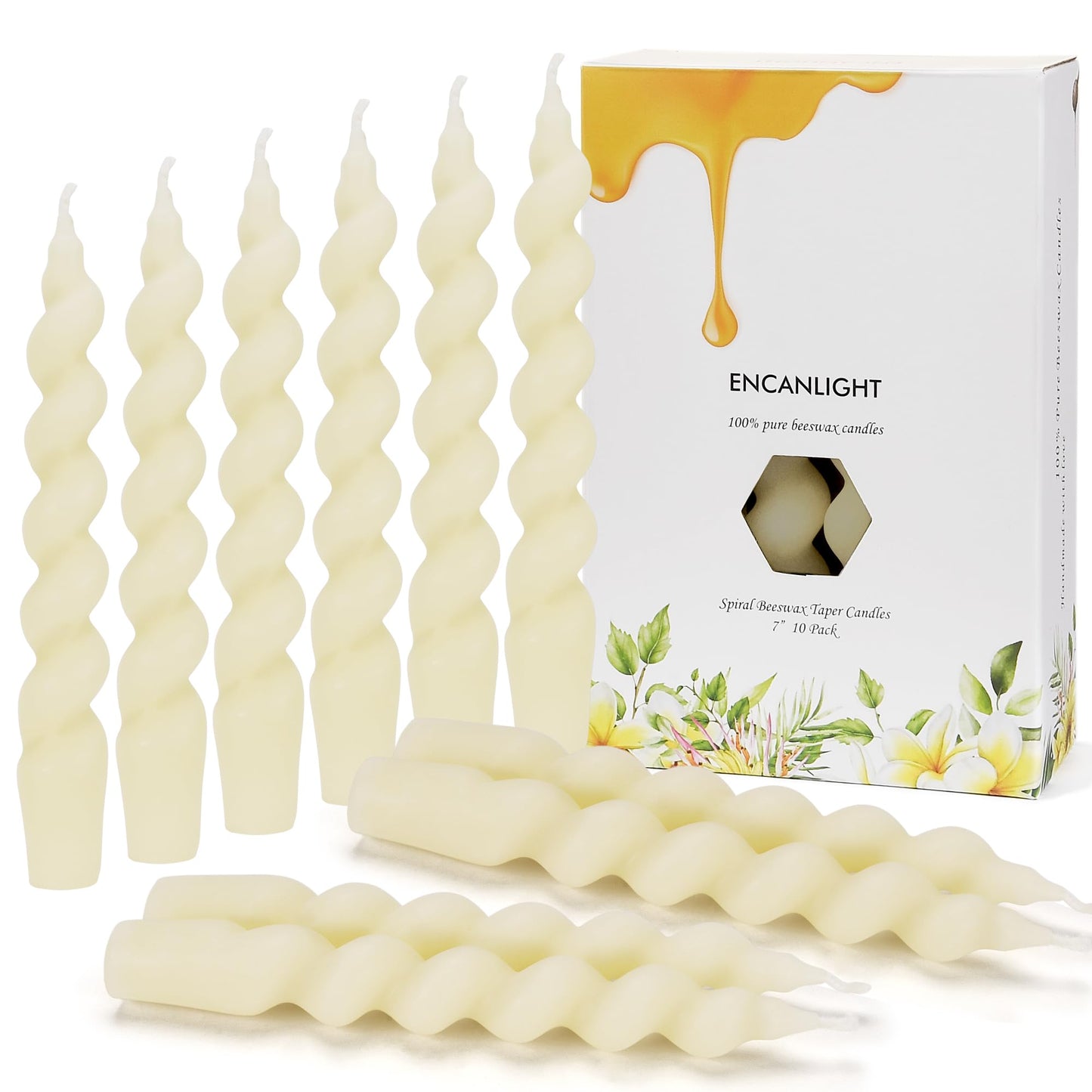 7 inch Natural Pure 100% Spiral Bees Waxs Taperad Candle 10 Packs,Diameter 0.9" Candles Twistad Candl-Unscented Candles and Smokeless for Home Decarations, Party