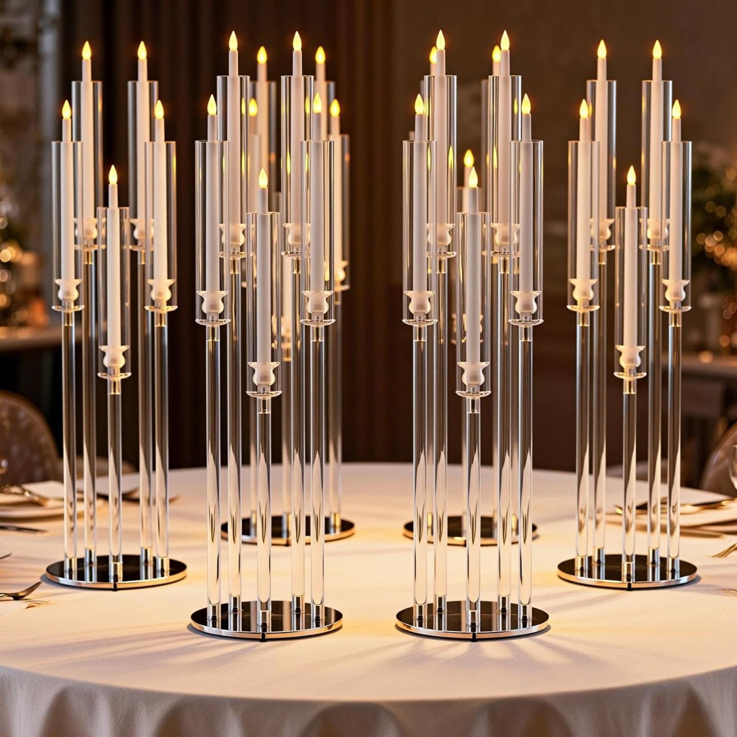 4PCS 5 Arm Acrylic Candelabra Centerpieces, Clear Candle Taper Candlestick Holder Tall Candelabra for Party Birthday Dinner Event Fireplace Decortion (US Fast Arrival)
