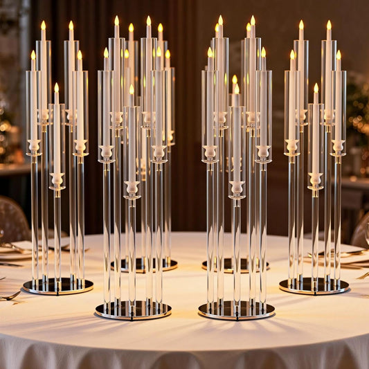 4PCS 5 Arm Acrylic Candelabra Centerpieces, Clear Candle Taper Candlestick Holder Tall Candelabra for Party Birthday Dinner Event Fireplace Decortion (US Fast Arrival)