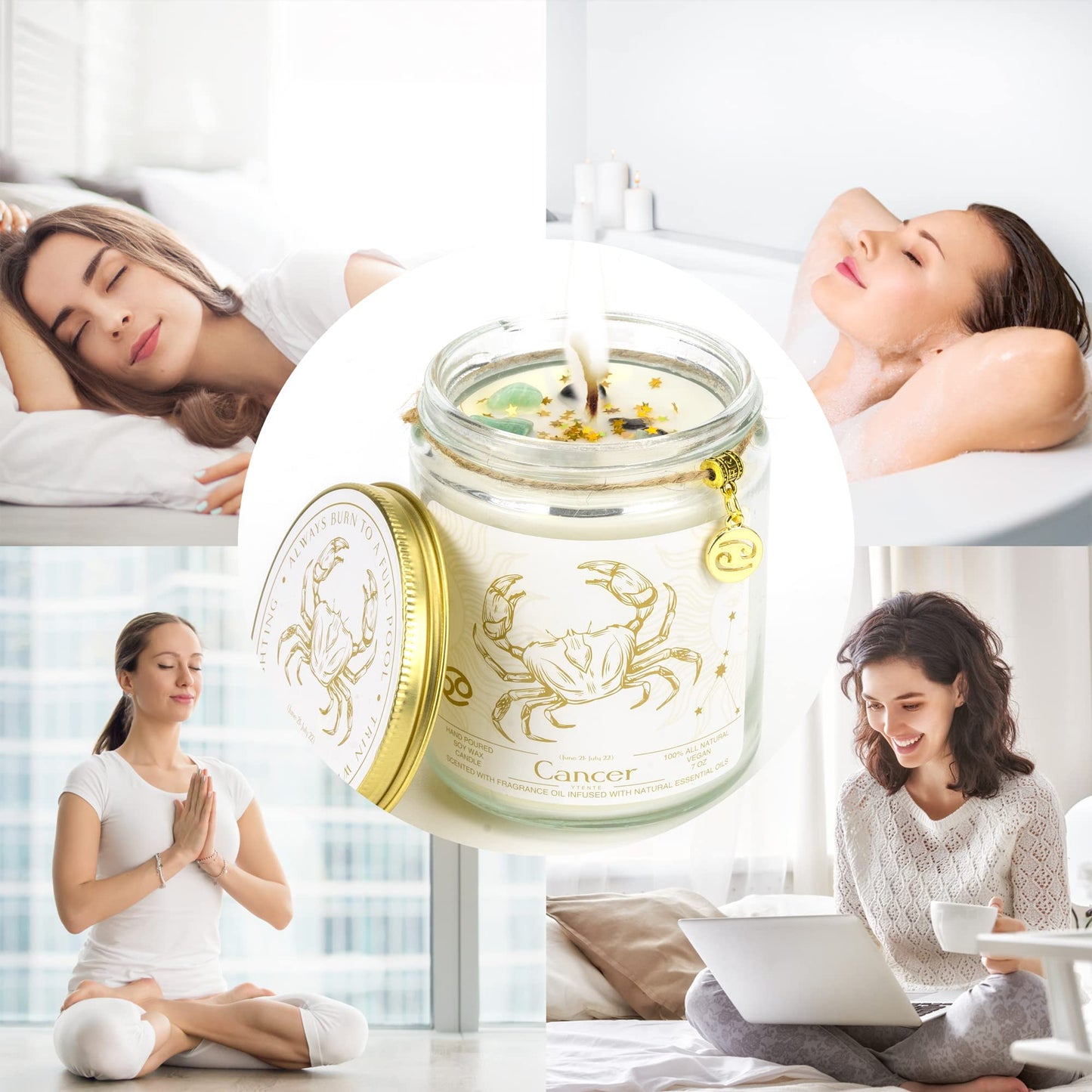 YTENTE Cancer Candles, Cancer Gifts for Women Zodiac Sign Crystals Candles Jar,Astrology Scented Soy Candles for Women Mom Friends Sister Daughter Birthday Mother's Day Gift