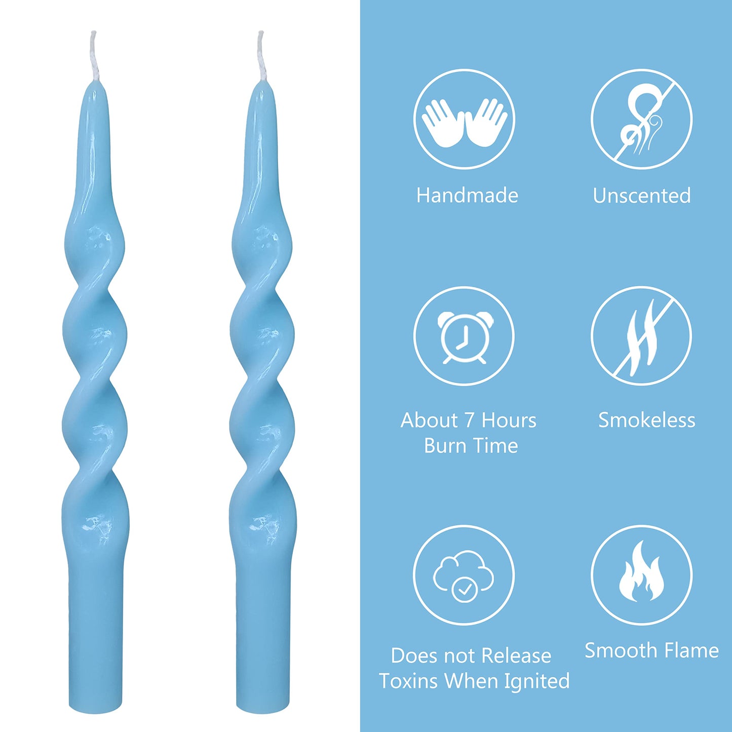 10 Inch Taper Candles Candle Sticks Unscented Handmade Set of 4 Long Burning Smokeless Twisted Candlesticks for Wedding Decoration Home Party(Blue)