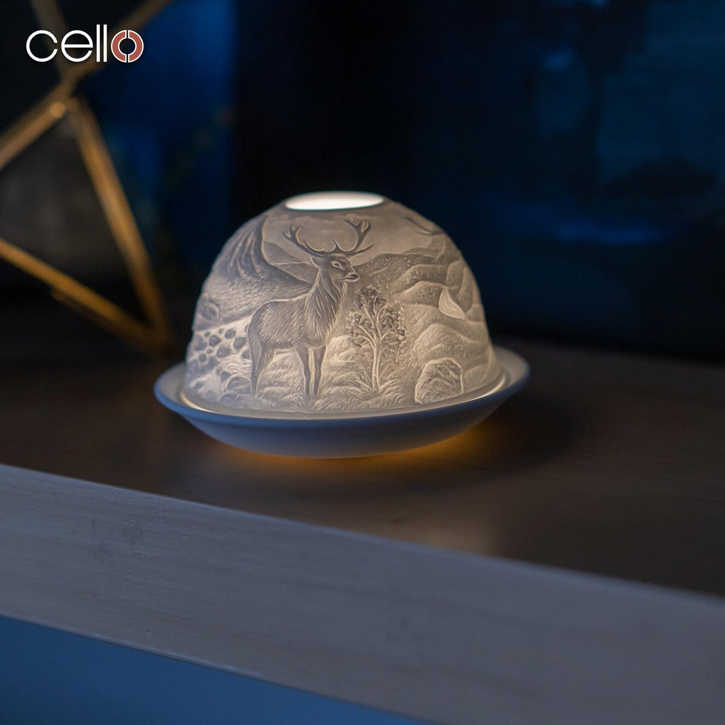Cello Porcelain Tealight Holder Dome - Highland Stag Design with 3D Projection Image & Message Scented Unscented LED Candle Wax Warmer Animal Nature Deer Gifts Ornament Home Birthday Easter Present