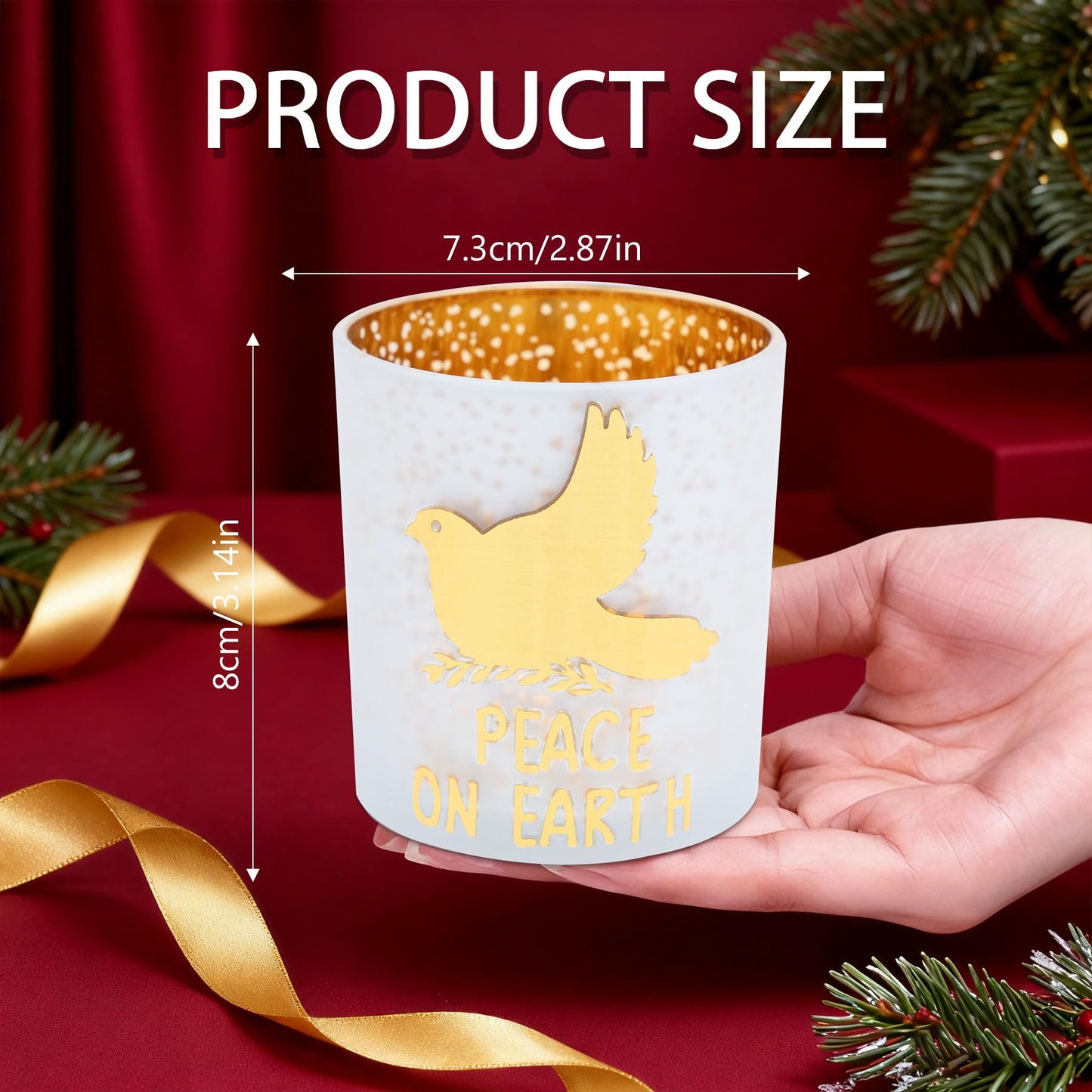 Rancco Votive Candle Holders, Christmas Gold Silver Glass Tea Light Candle Holder Set of 3 with Elk, Angel, Peace Dove, Candle Holder for Christmas Table Centerpieces, Birthday, Home Tea Party Decor