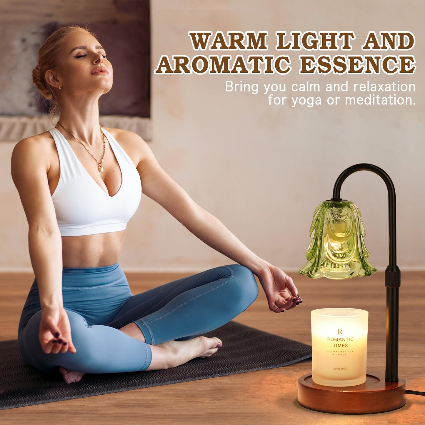 Small Candle Warmer Lamp with Timer, Adjustable Green Lamp Warmer for Jar Candles, Unique Women Gifts for Birthday, Dimmable Candle Heater, Mothers Day Gifts, Cute Wax Warming Light with Wood Base