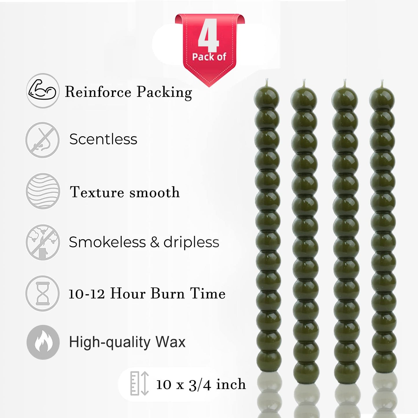 LPUSA Olive Spiral Taper Candles Twisted Candle Conical Stick Candles for Holiday Wedding Party Wax Unscented Dinner Candle Dripless,Christmas Gift H 10 Inch, 4pcs（Olive-C）