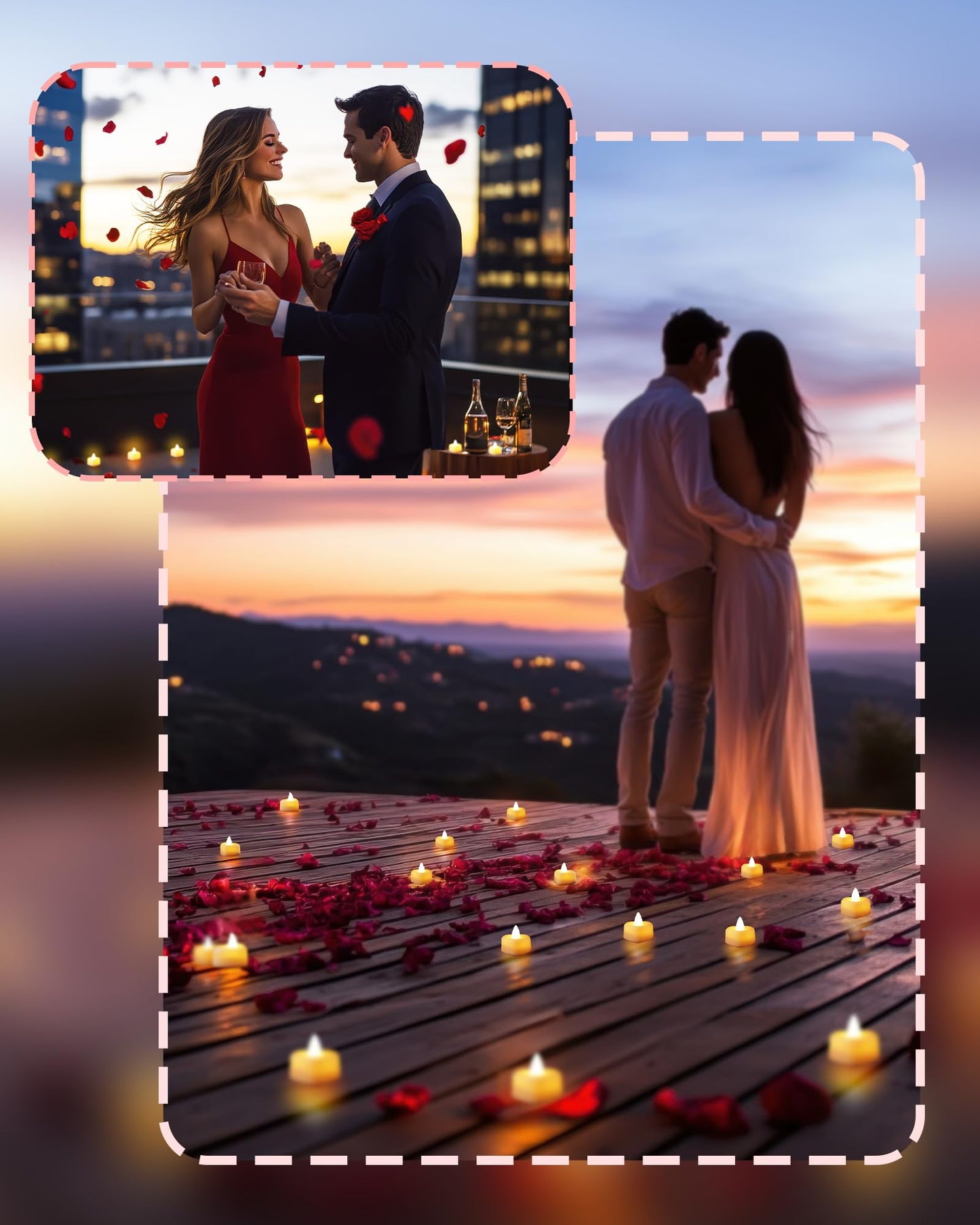 Homemory Rose Petals and Candles Set for Romantic Decorations Special Night, 2000 Pcs Red Rose Petals with 24 Pcs LED Heart Candles Lights for Proposal, Anniversary, Birthday, Wedding Decor