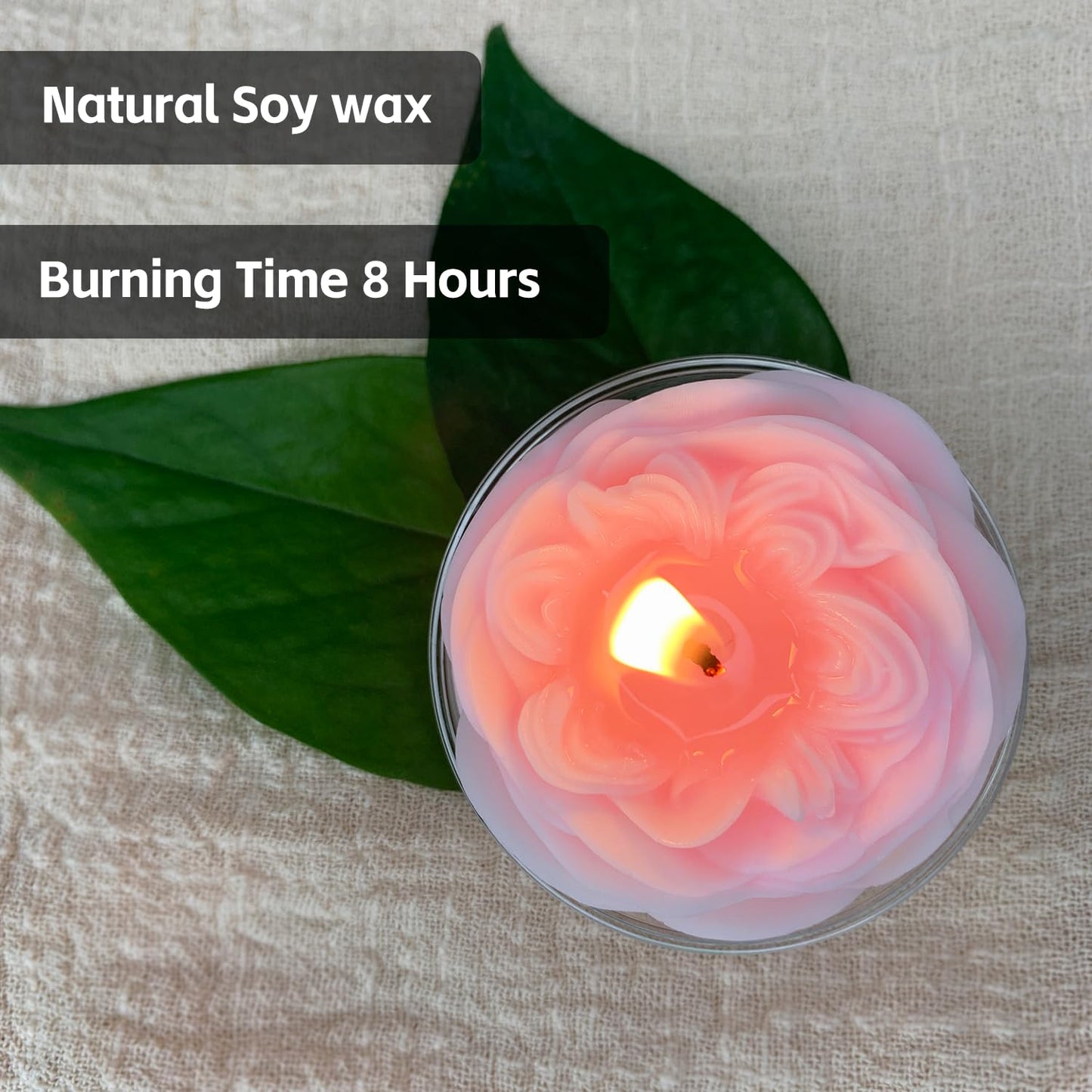 Flower Shaped Candles Gift for Women, 4 Rose Candles in Glass Tray, 8-Hour Burn Time, Include Pink, Purple,Orange,Green Rose Candle in Single Gifted Box by Kissingfish